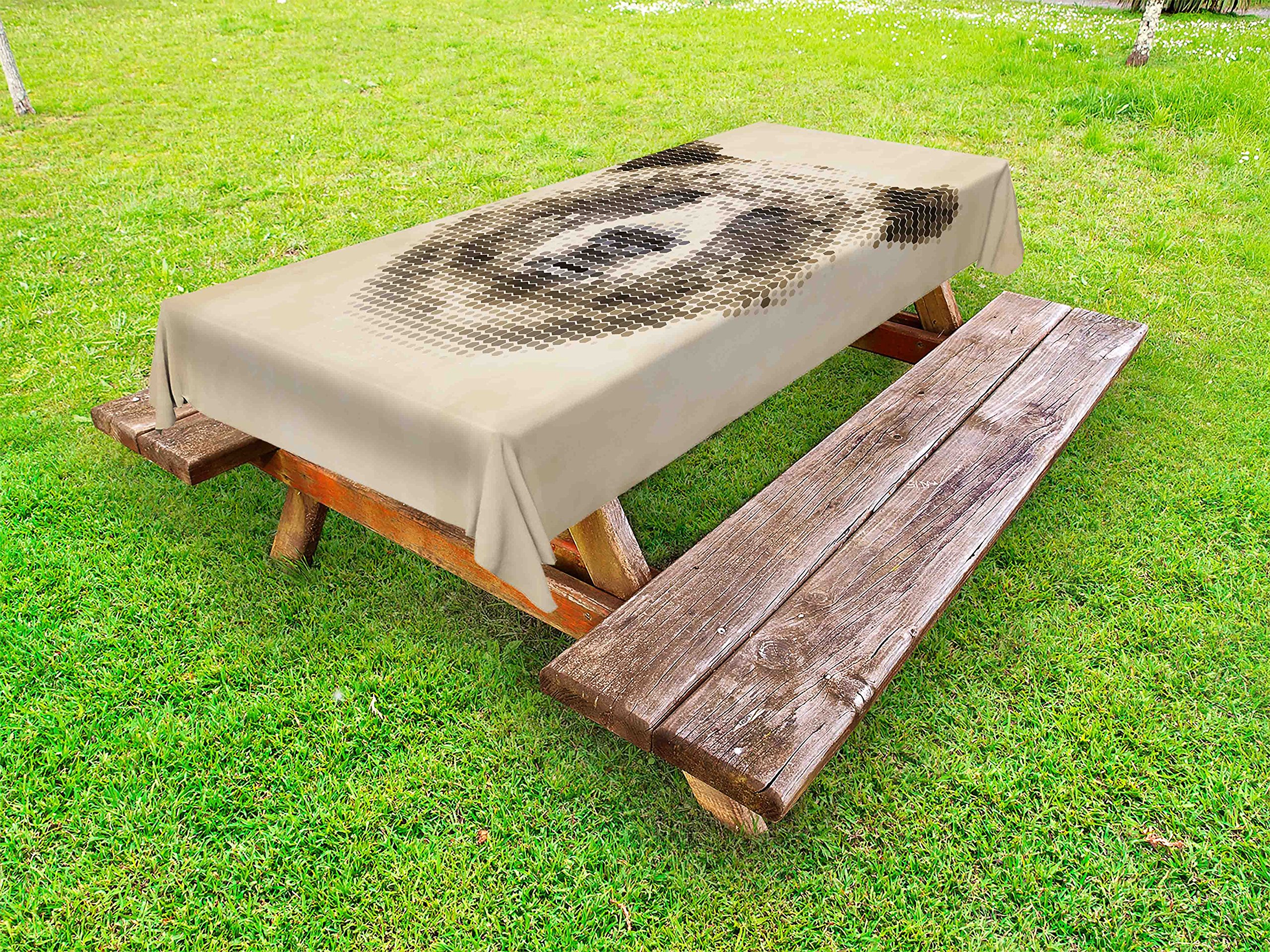 Ambesonne Vintage Bear Print Outdoor Tablecloth - Wild Animal Geometric Hexagon Dots Design, Washable Picnic Table Cover 58