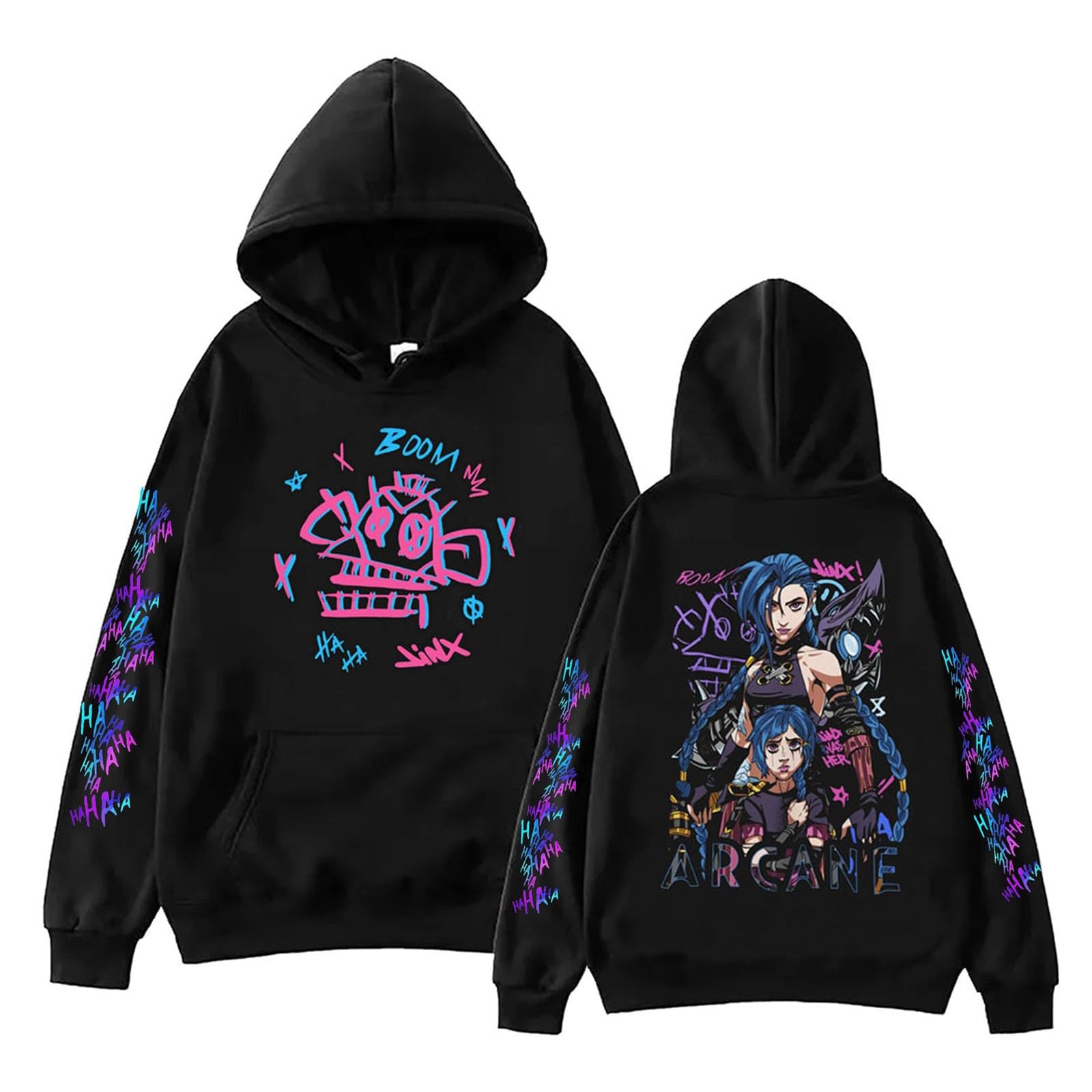 Arcane Jinx Hoodie - Unisex Oversized Long Sleeve Sweatshirt with Pocket | Trendy Streetwear Y2K Fashion | Perfect for Cosplay, Gaming Events & Casual Street Style