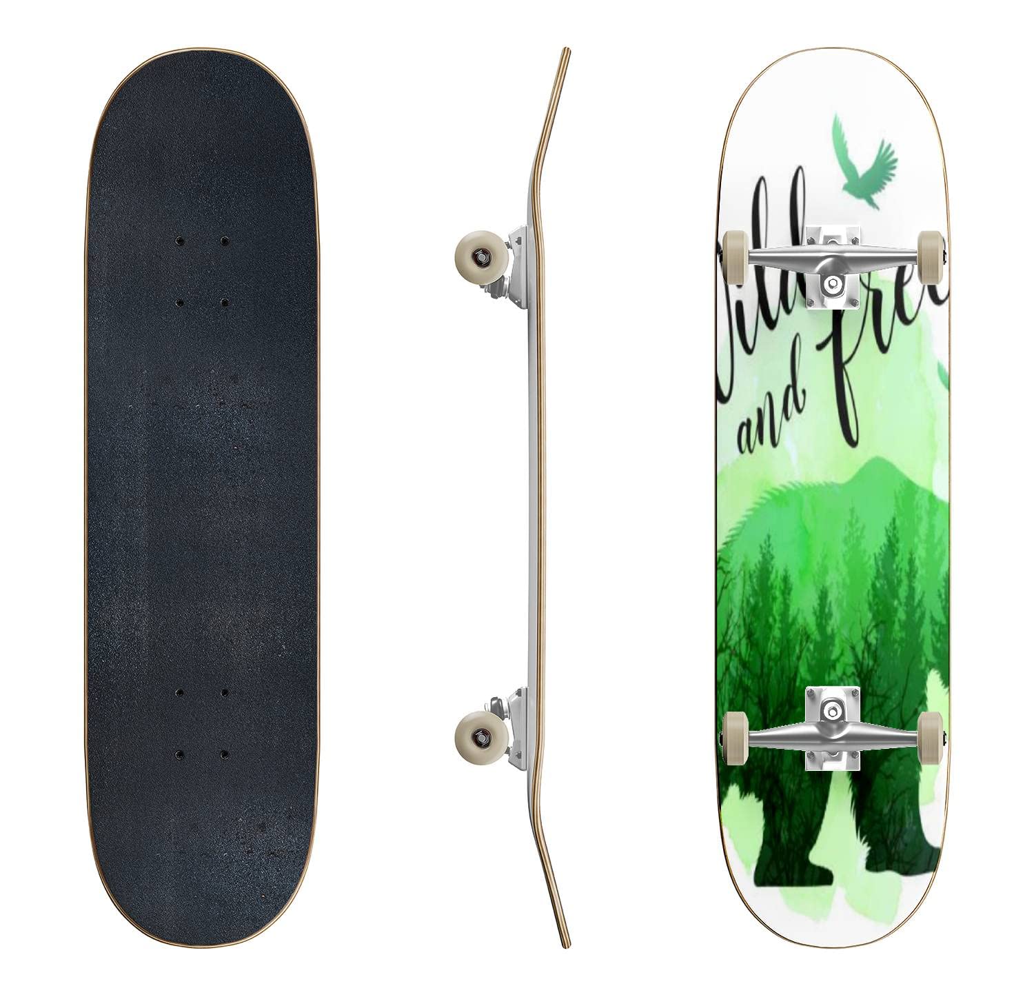 Hand-Painted Cute Owl & Floral Watercolor Blue Skateboard - Classic Concave Longboard for Beginners & Pros | Perfect Teen Gift for Extreme Sports & Street Skating
