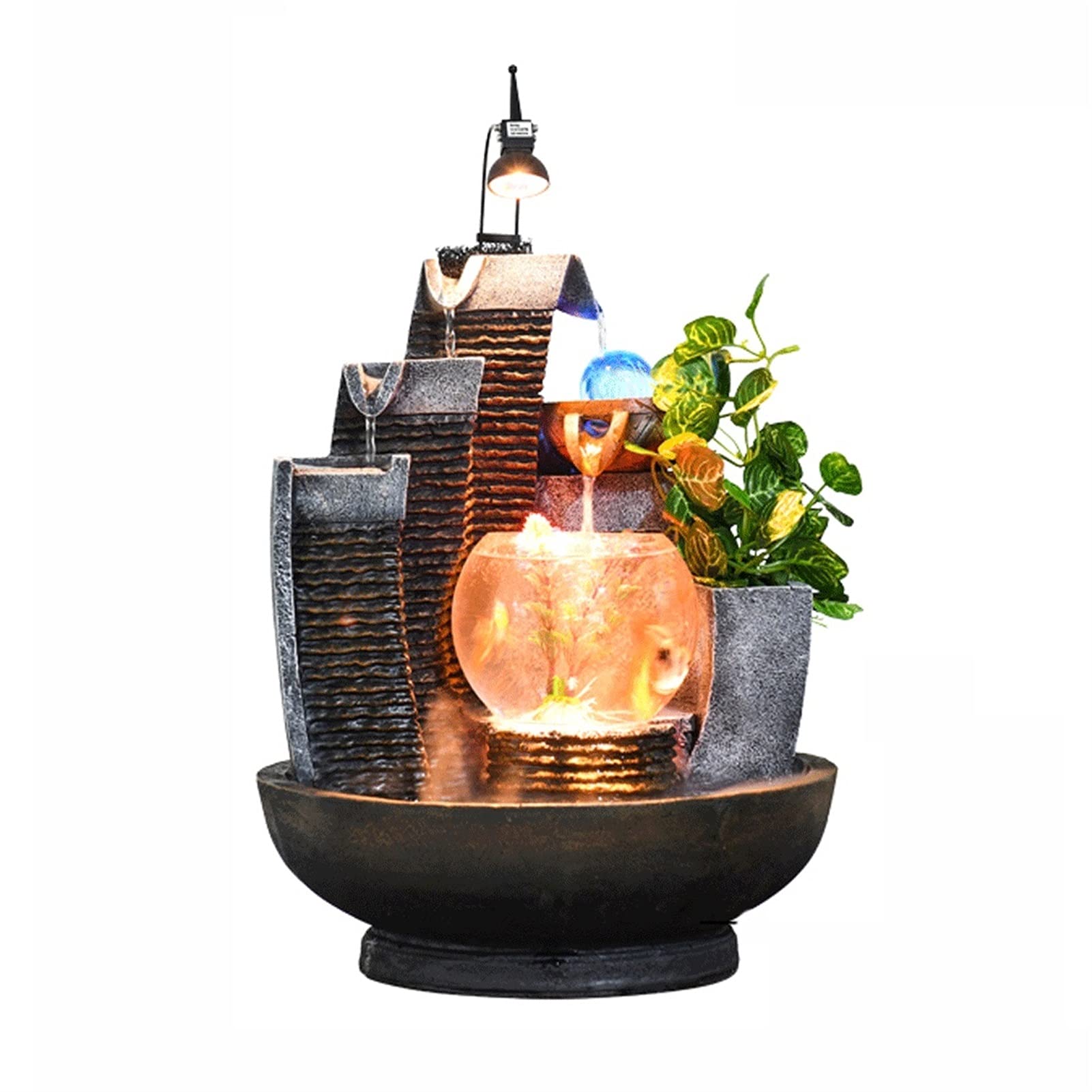 Indoor Water Fountain with LED Light - 35x43cm Zen Decor for Office, Living Room, Fish Tank | Humidifier & Lucky Decoration for Home & Workspace Relaxation