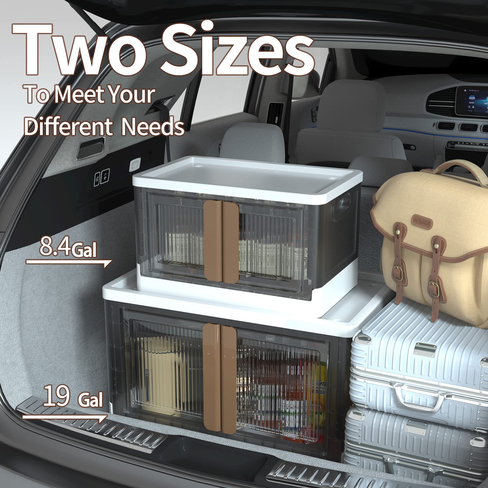 HAIXIN Closet Organizers & Storage Bins - 8.4 Gallon Collapsible Stackable Plastic Storage Boxes with Lids (3-Pack) for Home, Dorm, Car Trunk & Office Organization