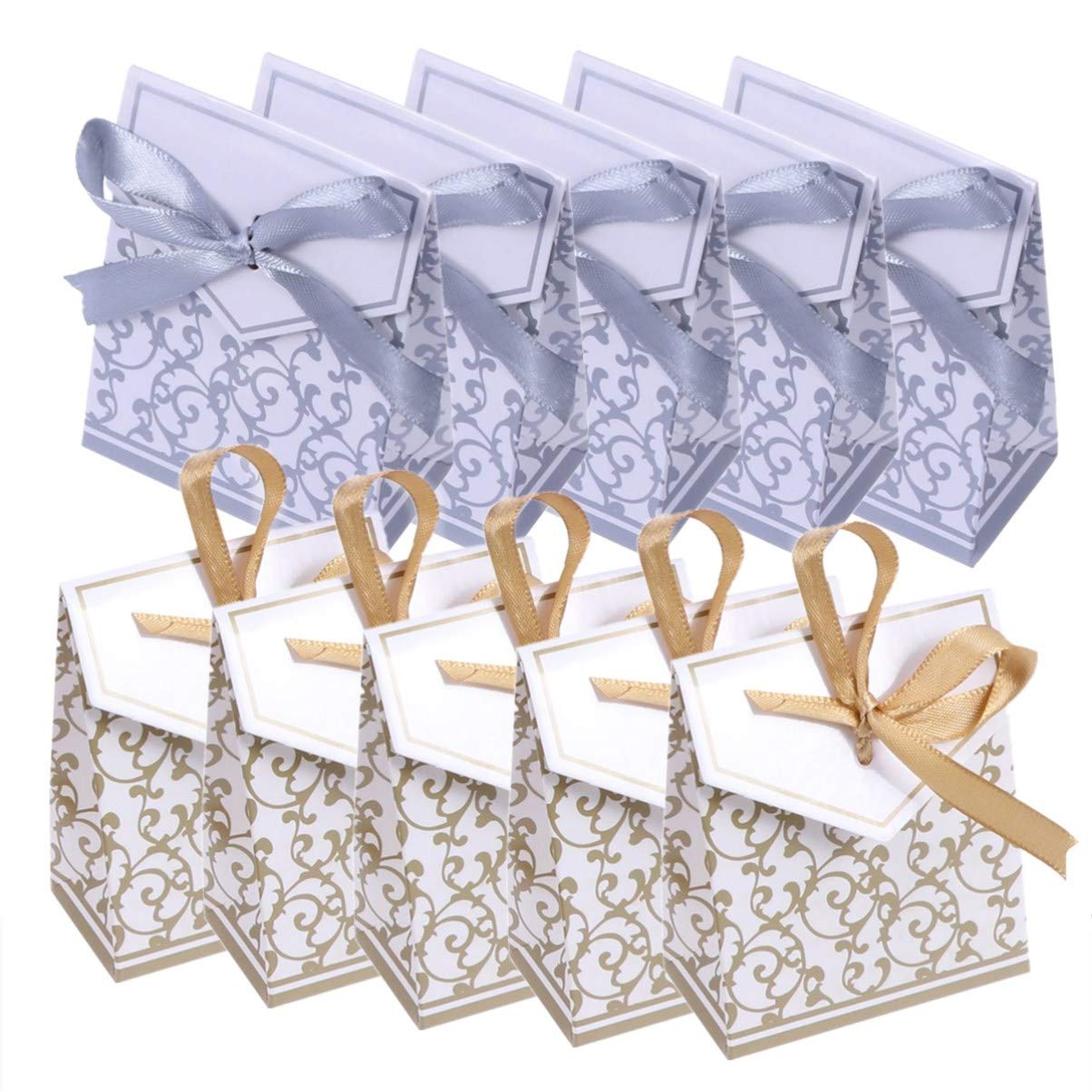 NUOBESTY 50pcs Wedding Candy Boxes with Ribbon - Party Favors & Decorations for Weddings, Birthdays