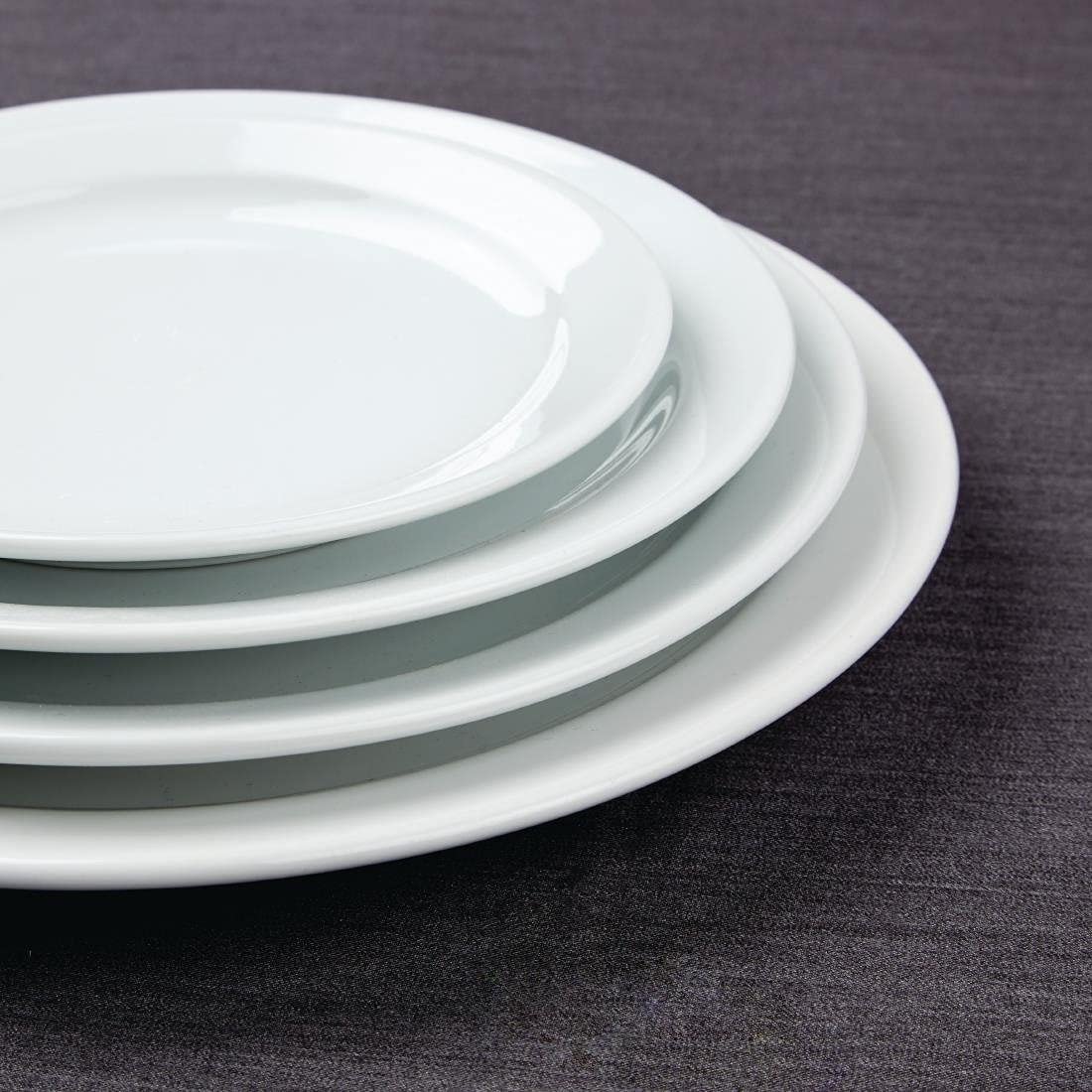 Olympia Athena Hotelware White Porcelain Narrow Rimmed Plates - Super Vitrified Durable Glaze - Oven, Microwave & Dishwasher Safe - Perfect for Restaurants, Catering & Home Dining