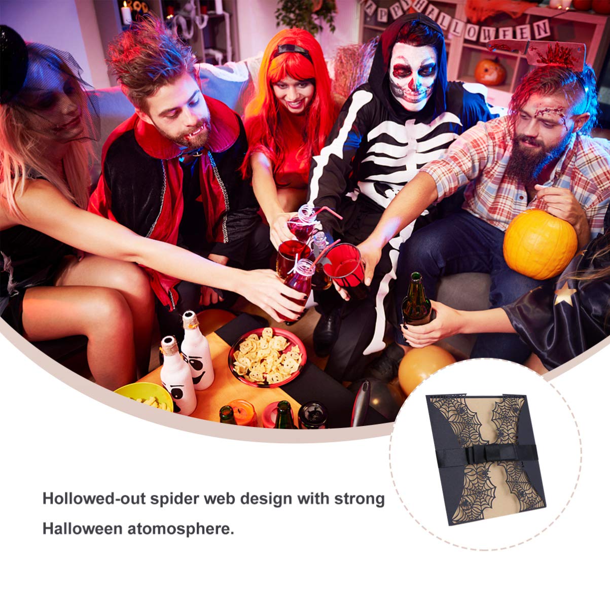 UKCOCO 10-Pack Halloween Spider Web Greeting Cards - Blank Invitations for Halloween Party, Birthday, Wedding (Includes Romantic Red Envelope) - Perfect for Spooky Celebrations, Themed Events & DIY Crafting