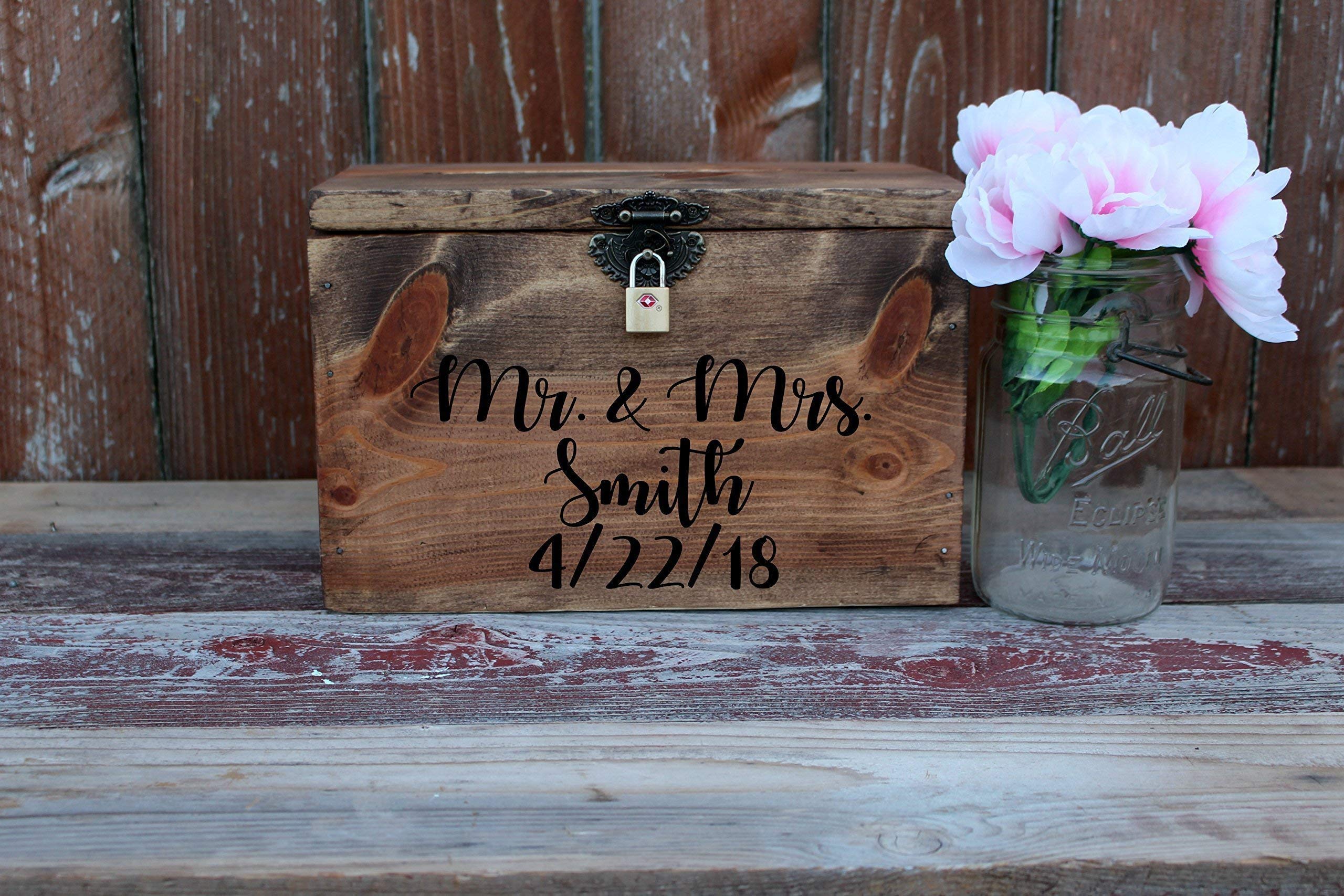 Personalized Engraved Wood Wedding Card Box with Slit & Lock - Elegant Gift for Bridal Showers, Wedding Receptions & Anniversary Celebrations