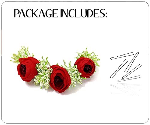 Artificial Rose & Lavender Flower Hair Vine - Bridal Wedding Hair Accessories, Hair Pins, Juda Pins for Women (Red) - Perfect for Weddings, Proms & Special Occasions