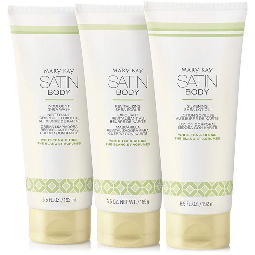 Mary Kay Satin Body Shea Set - Revitalizing Body Scrub, Indulgent Body Wash & Silky Lotion 6.5 oz (185g) for Smooth, Hydrated Skin | Perfect for Daily Skincare Routine & Spa Day at Home