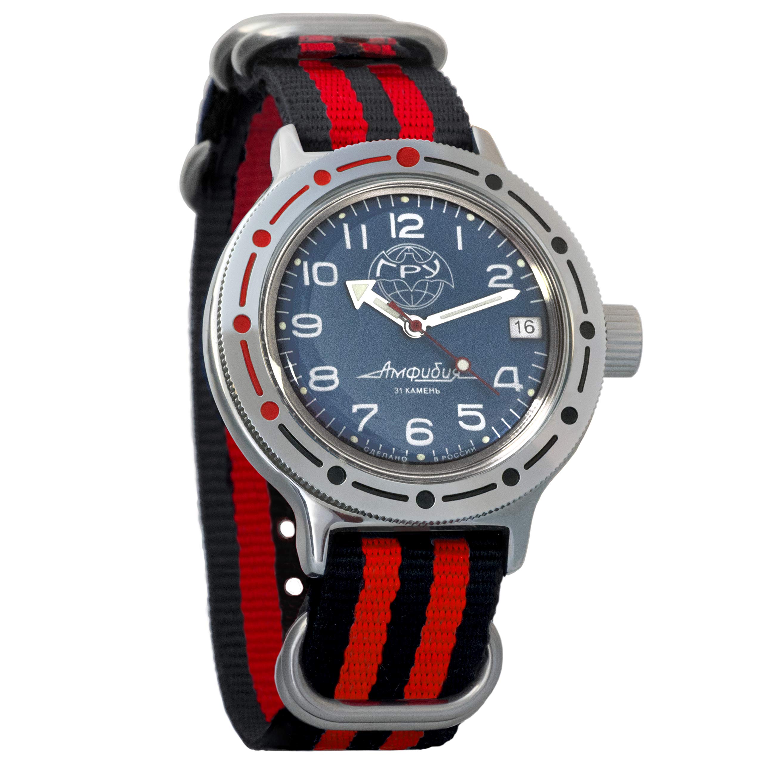 Vostok Amphibian GRU Bat Automatic Men's Military Diver Watch - Self-Winding Wristwatch with Amphibia Case #420866 - Perfect for Scuba Diving, Outdoor Adventures & Collectors