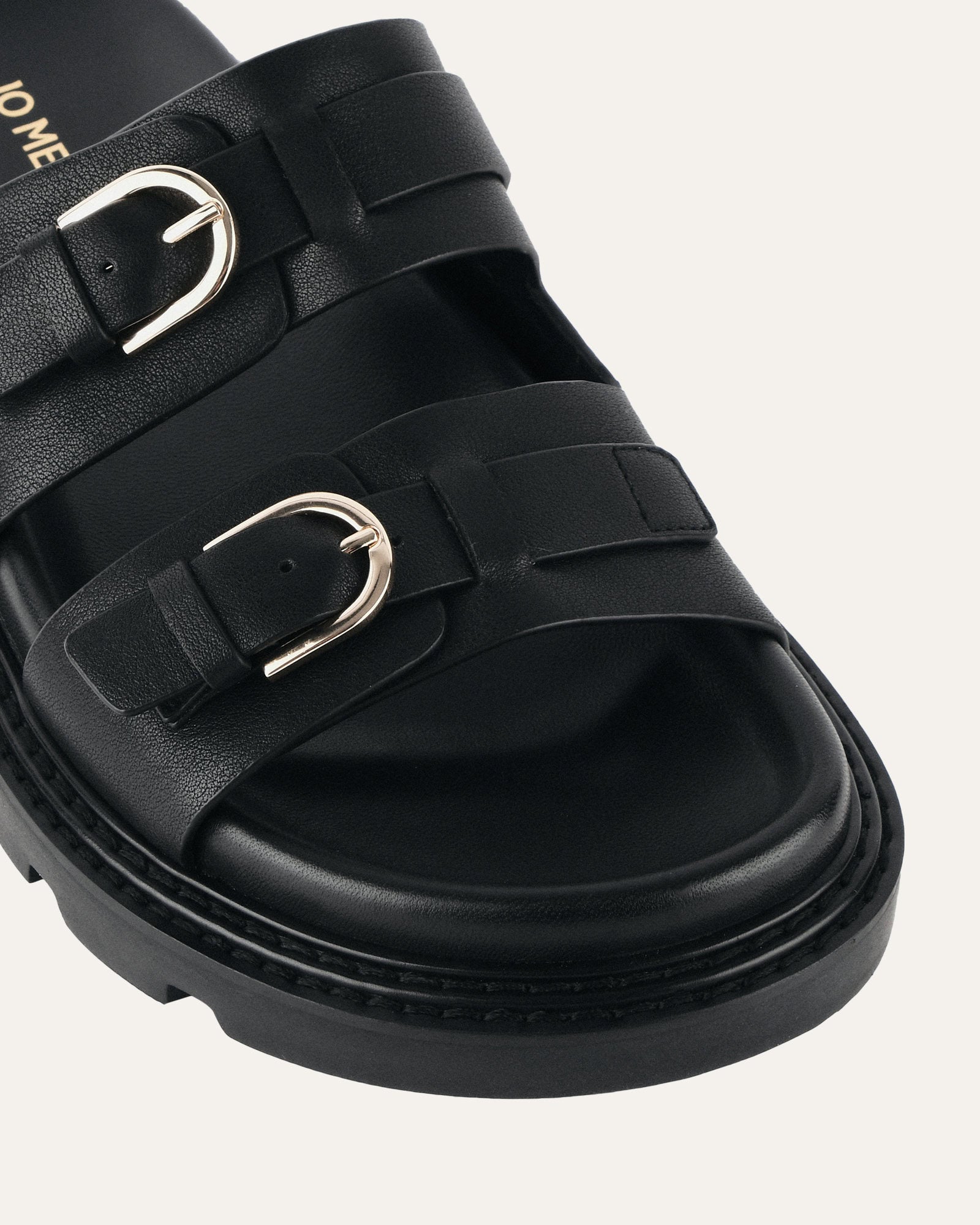 VICHY Women's Flat Sandals - Black Leather Comfortable Slip-On Shoes for Casual Wear, Walking & Beach Outfits