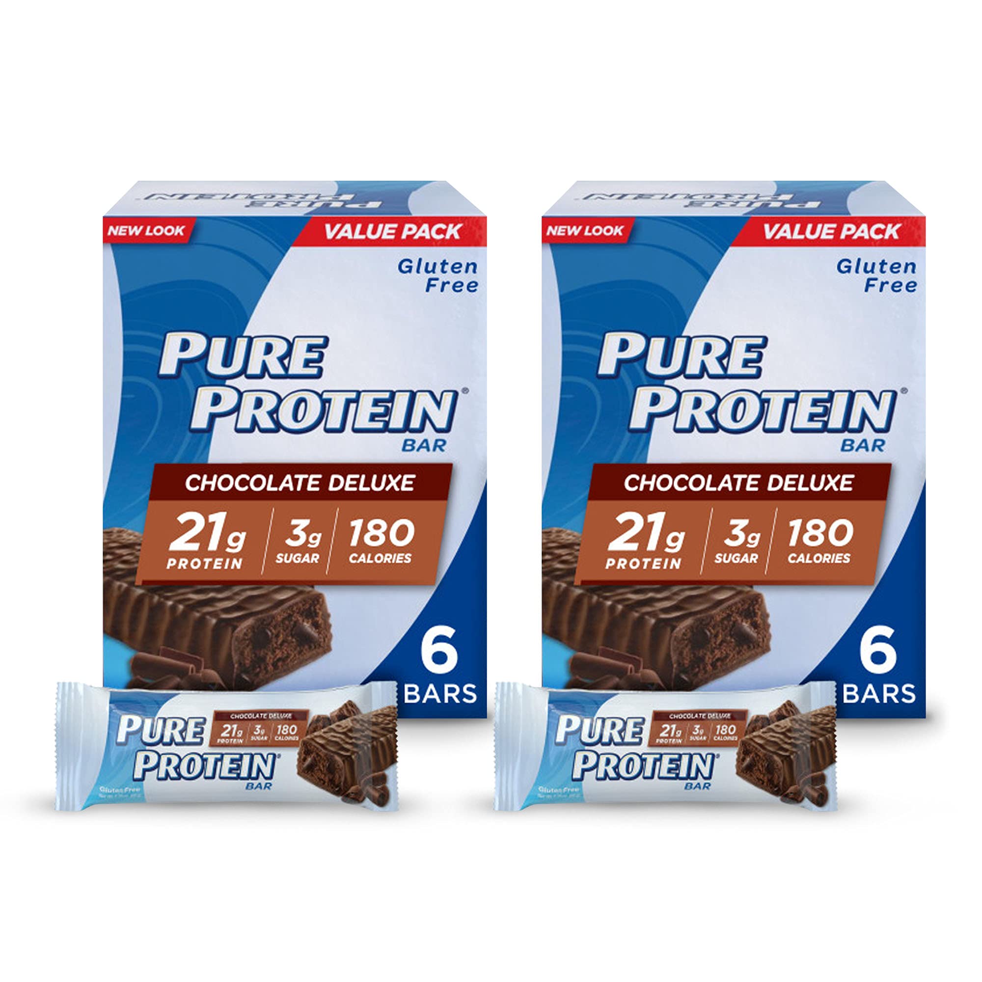 Pure Protein Bars - High Protein, Low Sugar, Gluten Free Nutritious Snacks for Energy Support | Chocolate Deluxe Flavor | 12 Bars (6 Count Pack of 2) | Perfect for Gym Workouts, Hiking & Healthy On-the-Go Snacking