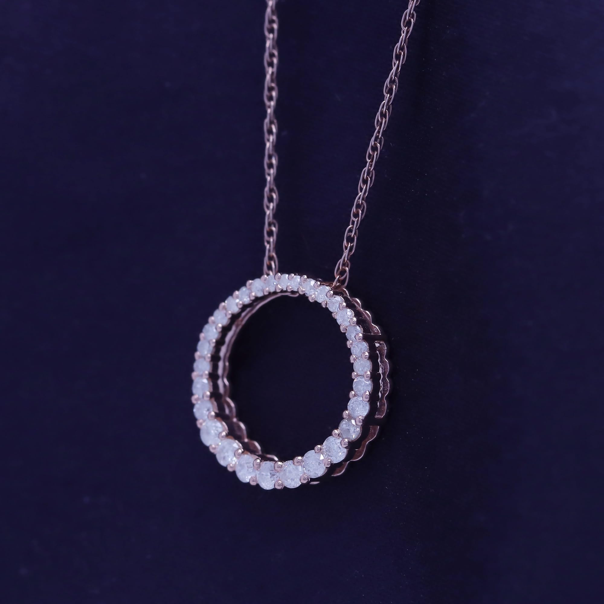 14K Gold Over Sterling Silver Circle Pendant Necklace with 0.33 Ct Natural Diamond Halo - Solitaire Eternity Pendant Choker for Women | Elegant Everyday Jewelry & Gift for Anniversary, Birthday, Valentine's Day