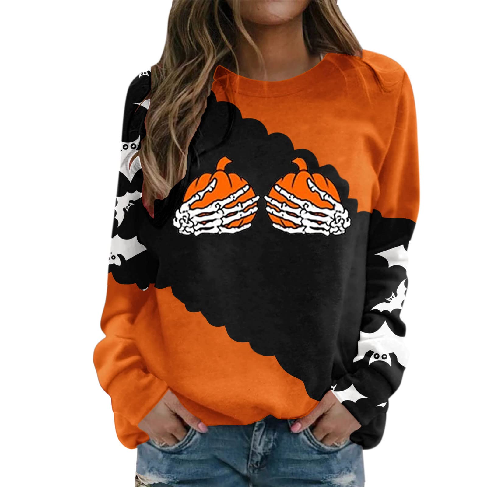 INNOVIERA Women's Oversized Halloween Printed Sweatshirt - Cute Crewneck Long Sleeve Pullover Top for Casual Wear | Perfect for Fall Outfits, Pumpkin Patch Visits & Cozy Autumn Evenings