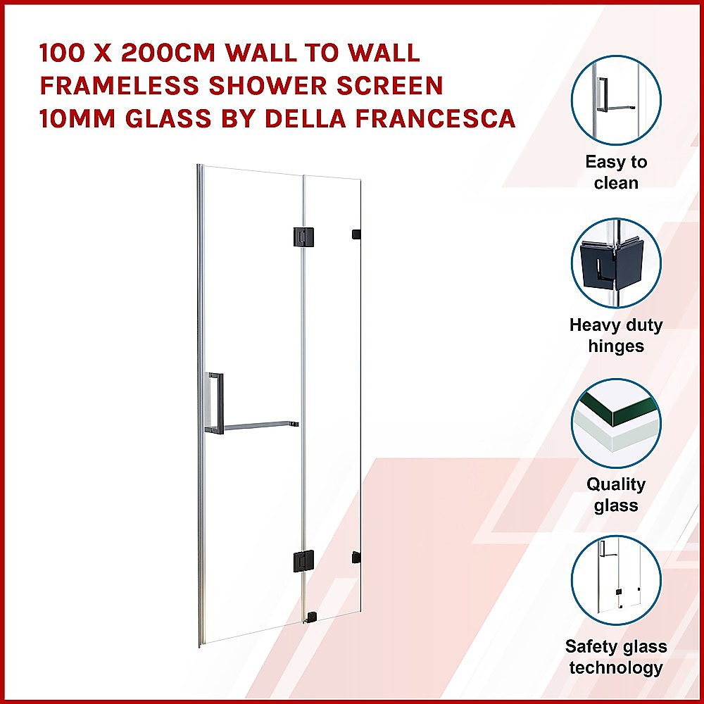 10mm Frameless Shower Screen 100x200cm - Wall to Wall Bathroom Glass Panel by Della Francesca | Modern Walk-in Shower Enclosure for Luxury Bathrooms