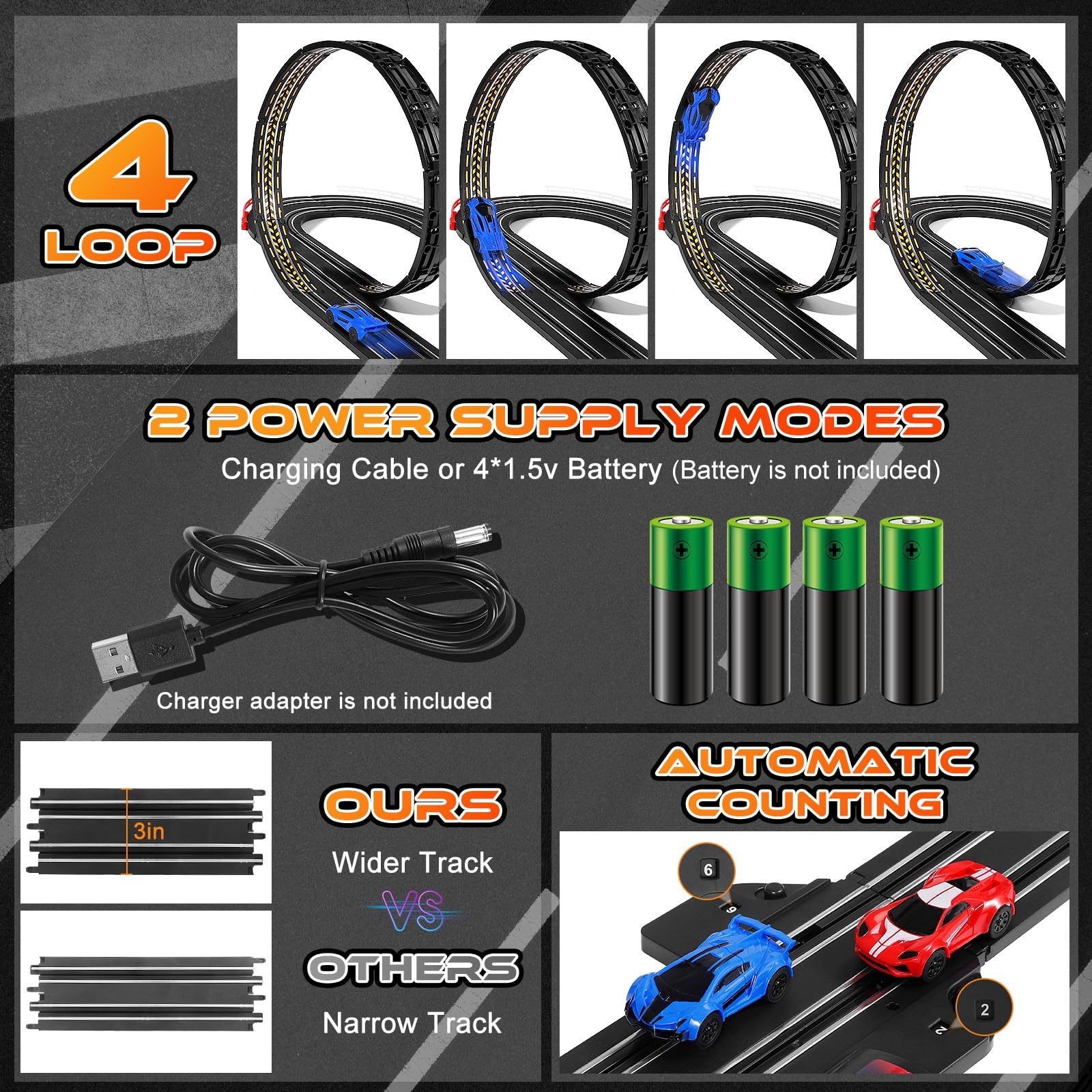 High-Speed 1:64 Scale Slot Car Race Track Set for Kids Ages 6-12 - Dual Racing Game with 2 Electric Cars, Battery or Plug-in Powered - Perfect Gift Toy for Boys & Girls - Fun for Birthday Parties & Family Game Nights