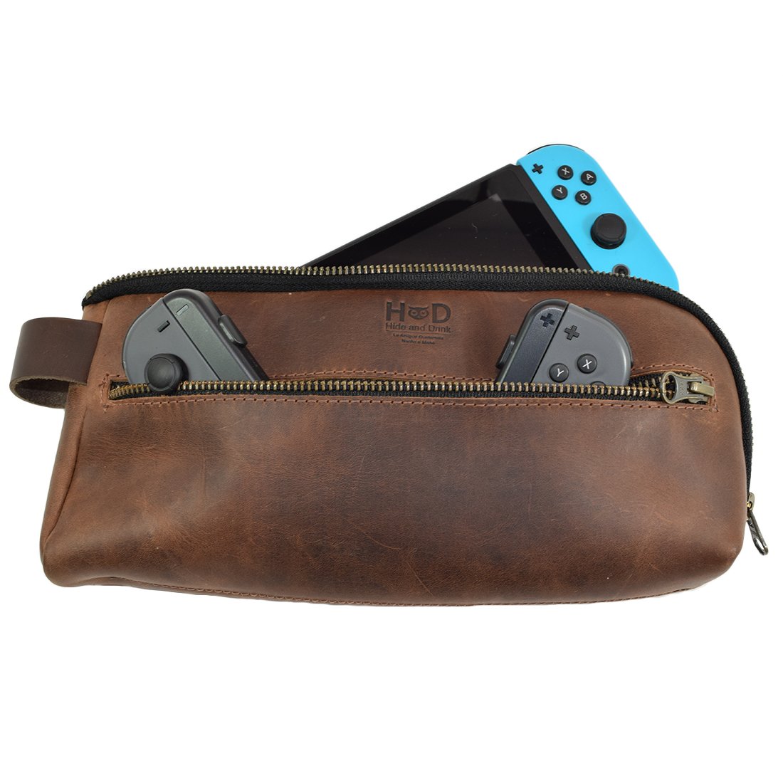 Premium Full Grain Leather Switch Carrying Case - Handmade Urban Travel Pouch with Scratch Protection | Perfect for Nintendo Switch Storage & Commuting | Durable Bourbon Brown Minimalist Essentials Bag