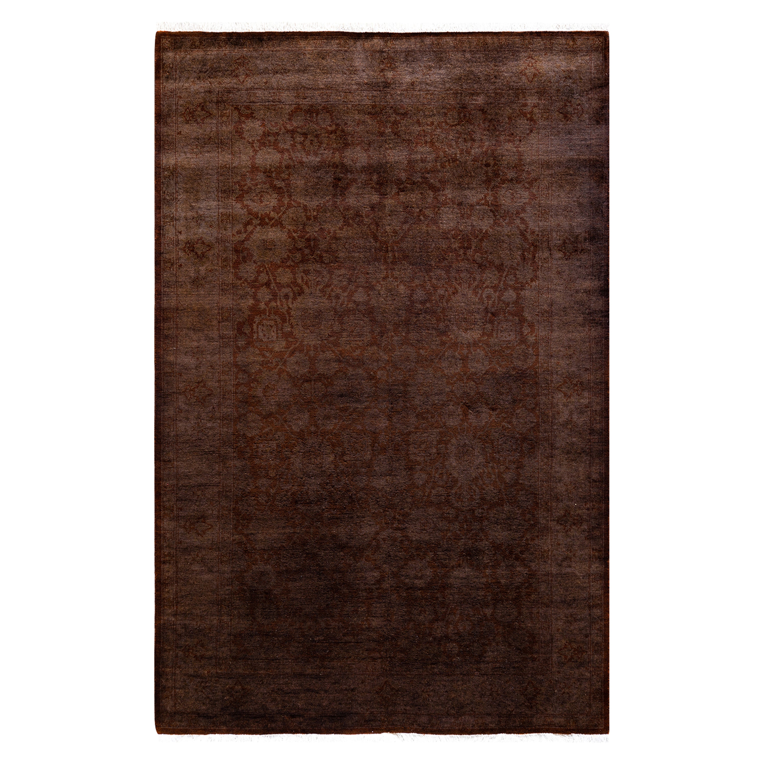 Stylish Brown Overdyed Wool Rug 4'2 x 6'6 - Handmade Vintage Area Rug for Living Room, Bedroom & Office Decor