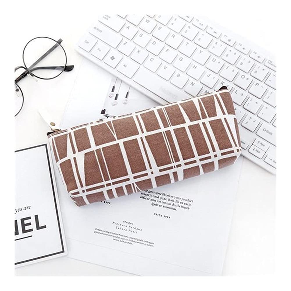 Moonlight Star Geometric Pencil Case - Canvas School Supplies with Striped Grid Design, Cute Solid Color Pencil Pouch for Students, Artists & Office Use (Style A)