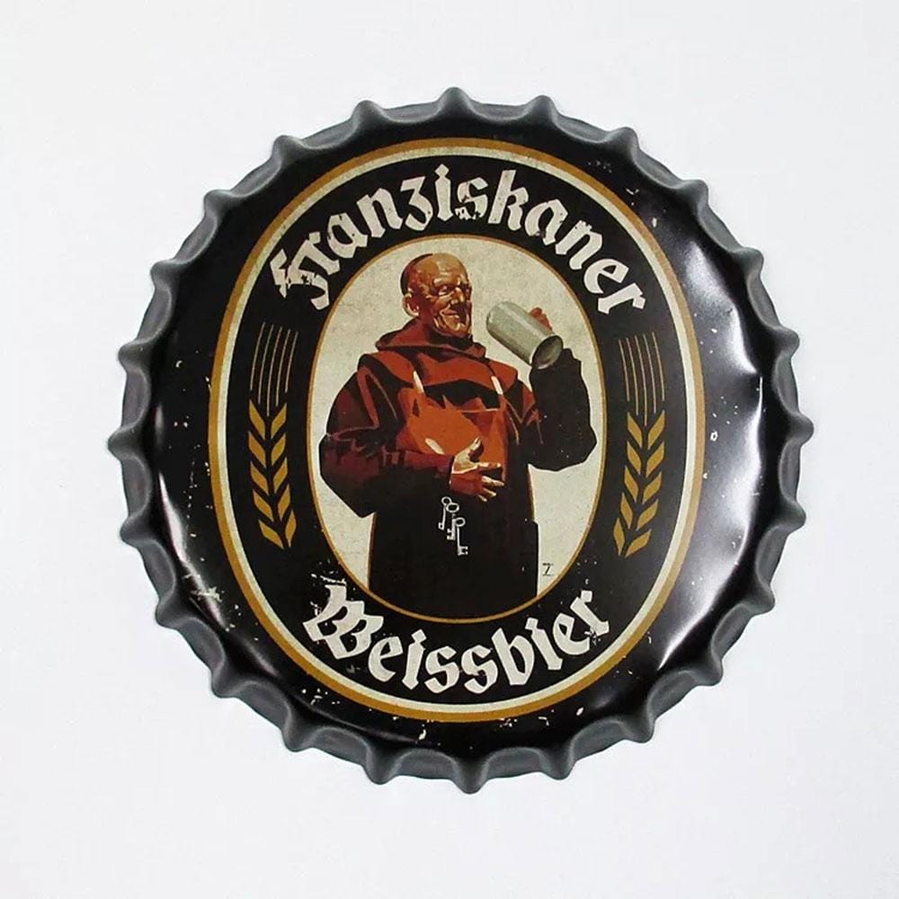 Vintage Franziskaner Beer Cap Metal Tin Sign - Retro Bar Decor for Home, Pub, or Man Cave - Perfect for Beer Lovers & Collectors