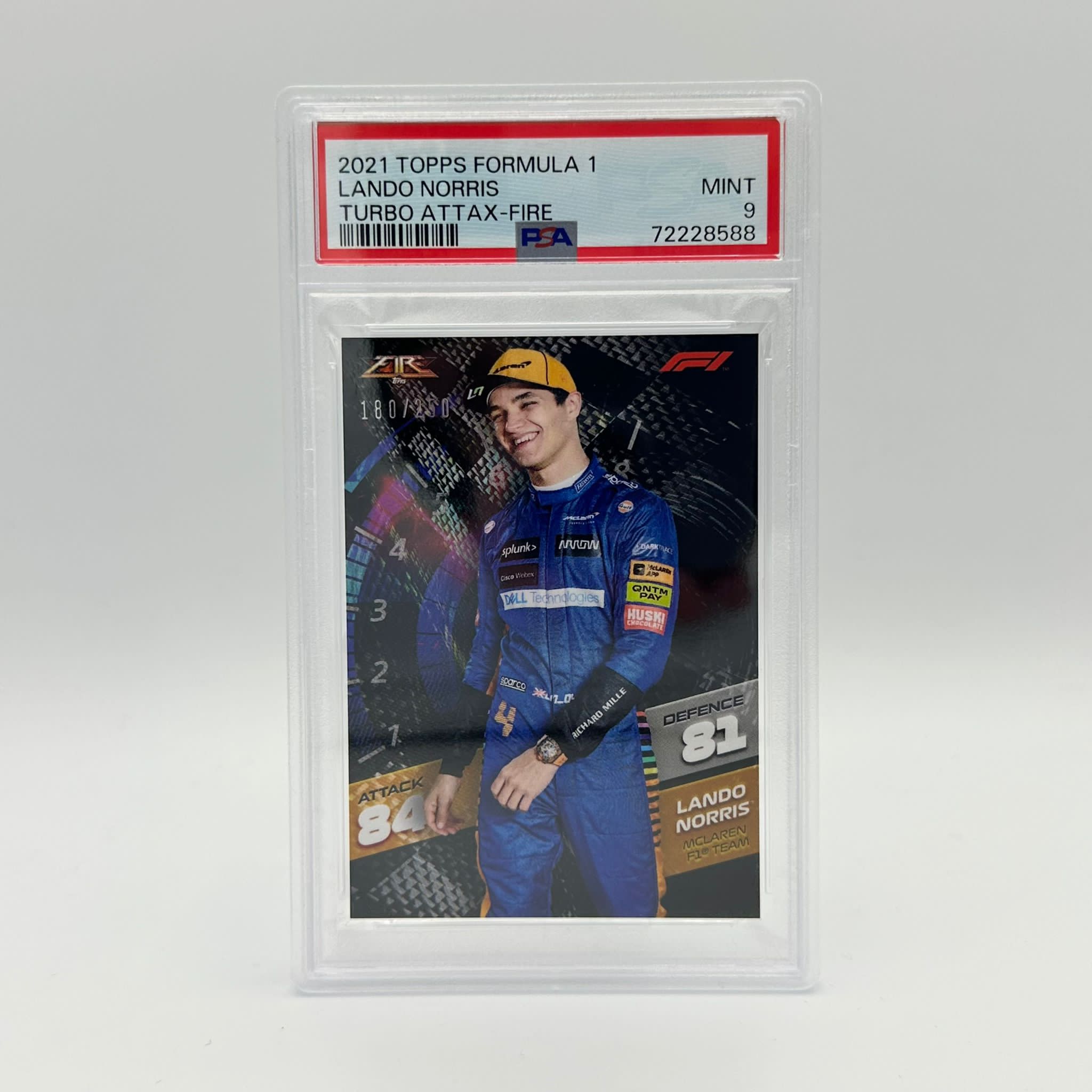 PSA 9 Lando Norris 180/250 Fire Card - Rare Collectible Trading Card for F1 Fans & Sports Memorabilia Enthusiasts - Perfect for Display, Trading, and Investment