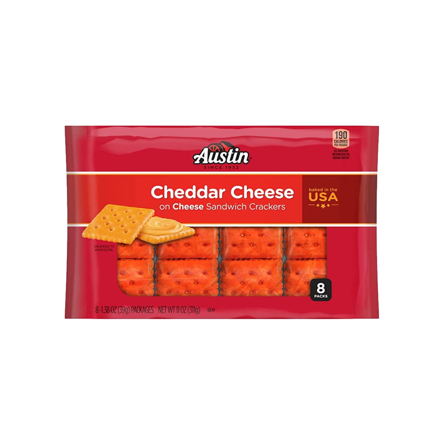 Cheddar Cheese Sandwich Crackers - Single Serve Snack Pack (11 oz) | Perfect for Office Lunches, Kids School Snacks & On-the-Go Treats