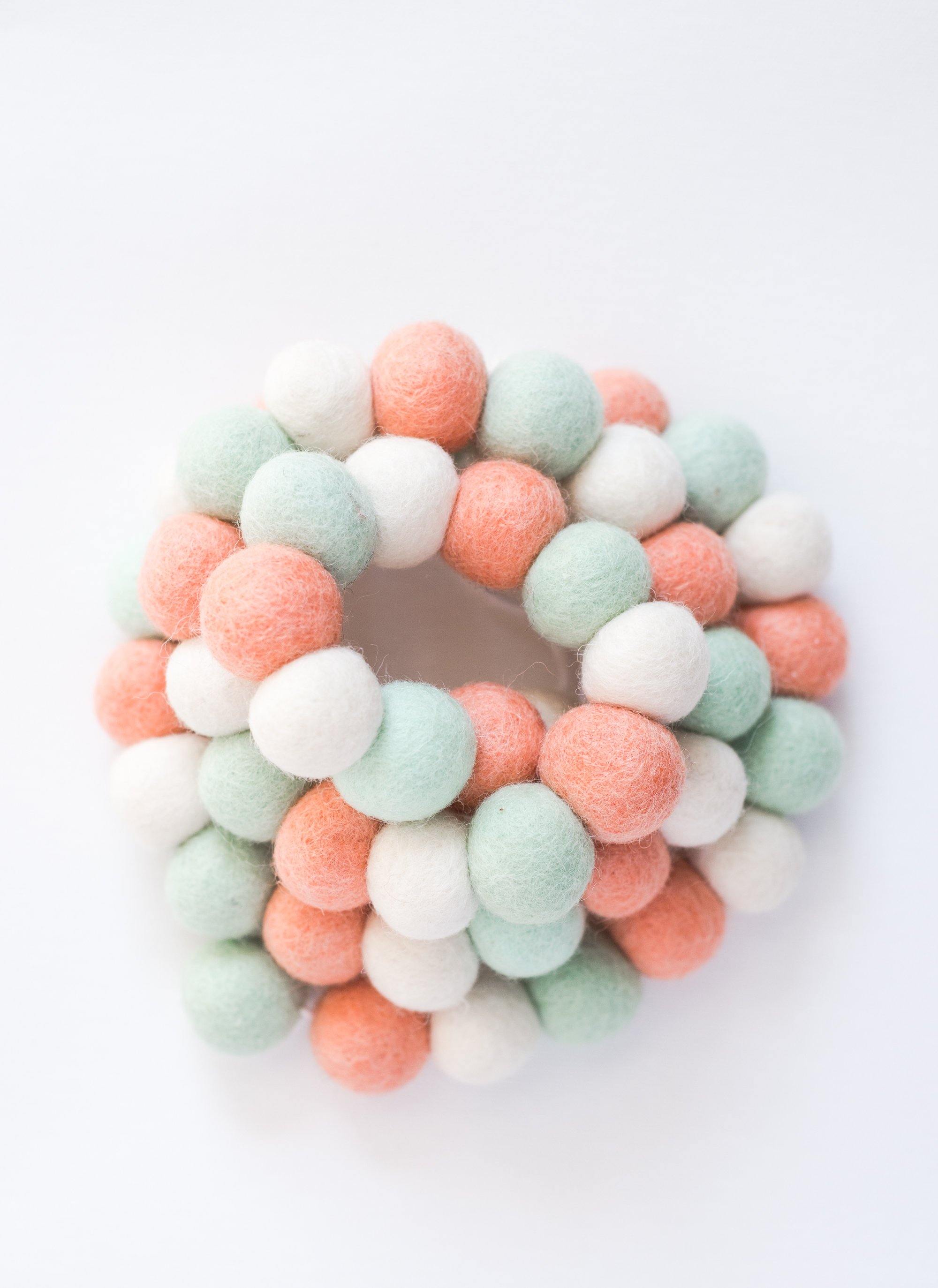 Peach & Mint Felt Ball Garland - Handmade Wool Decoration for Nursery, Wedding, Party & Home Decor - Perfect for Baby Showers, Christmas Tree & Wall Hanging