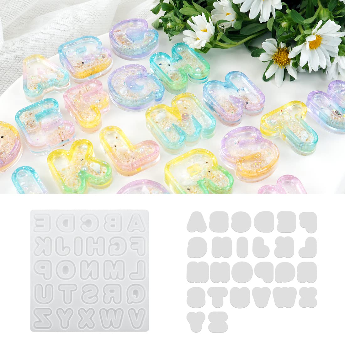 Premium 26-Piece Alphabet Resin Molds Set for DIY Epoxy Keychains, Jewelry & Pendant Making - Silicone Casting Molds with Seal Film for Quicksand Effect - Perfect for Handmade Gifts, Craft Projects & Home Decor