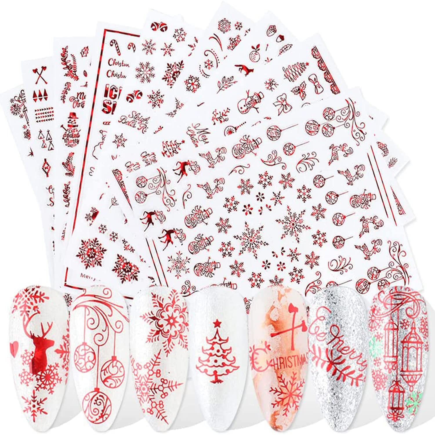 12 Sheets Christmas Nail Art Stickers - Self Adhesive Holiday Nail Decals with 3D Designs | SILPECWEE Nail Decoration Kit for Parties, Gifts & Festive Manicures