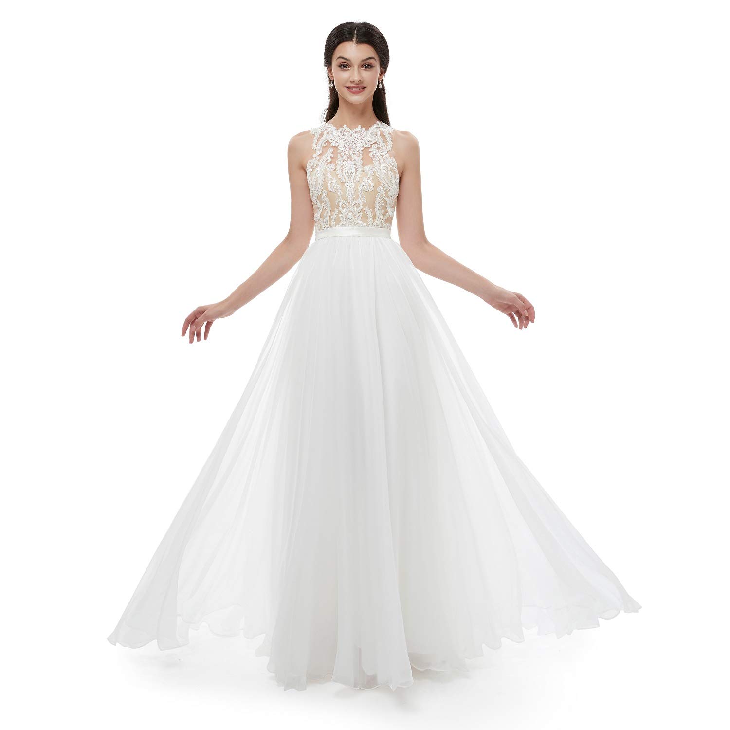 Elegant Plus Size Ivory Lace Tulle Wedding Dress - V-Neck A-Line Beach Gown for Women (US Size 4) | Perfect for Beach Weddings, Bridal Parties & Special Occasions