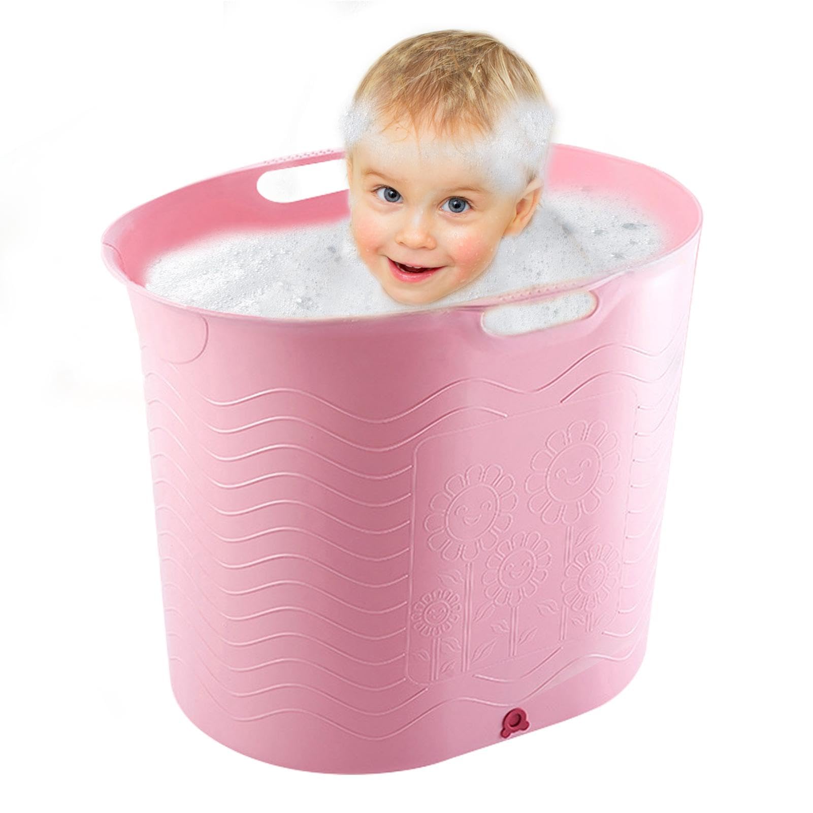High-Temperature Resistant Baby Bathtub with Drainage - Deep Large Shower Tub for Toddlers & Newborns | Perfect for Baby Showers, Bath Time & Nursery Essentials (Pink/Blue) - Ideal for Home, Daycare & Travel Use