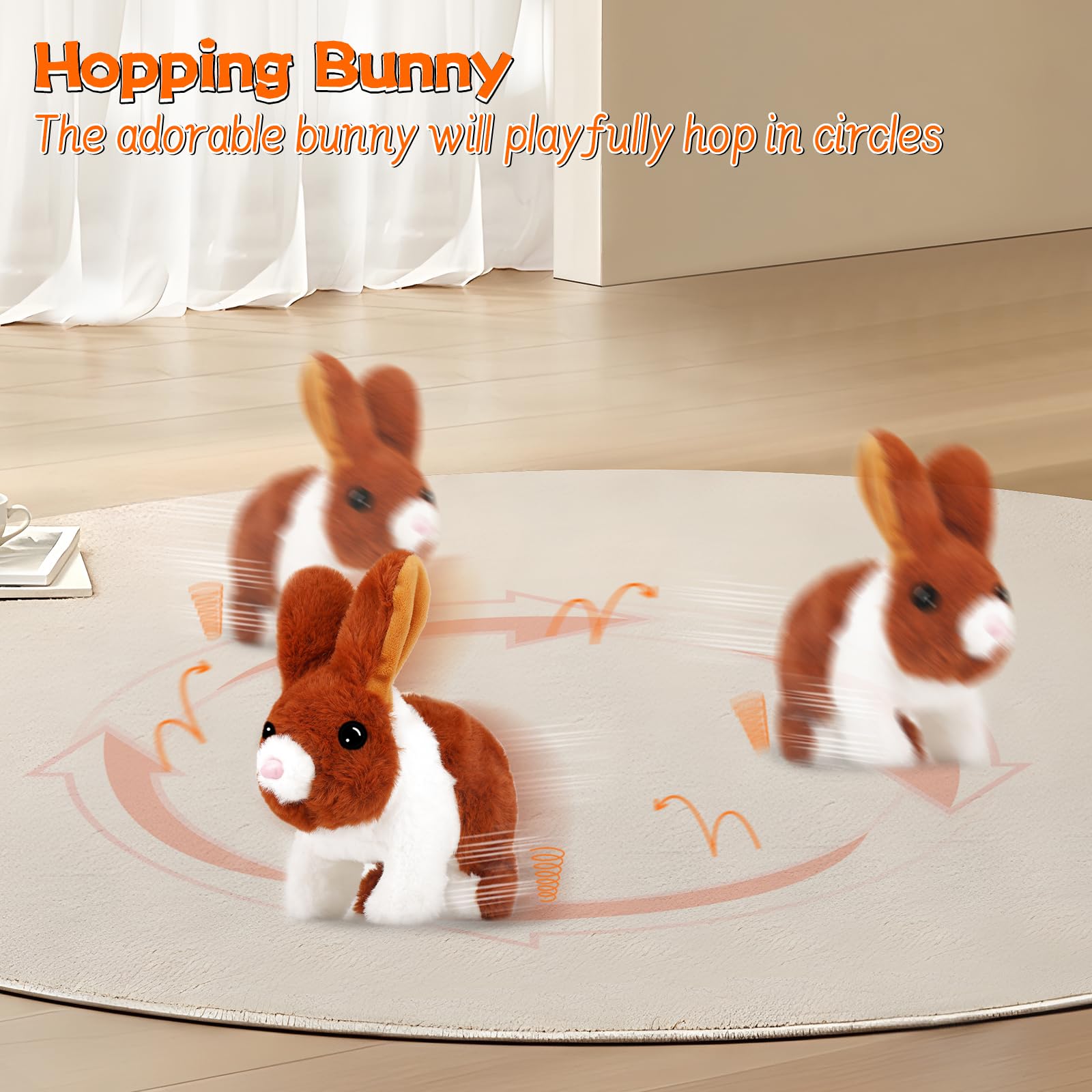 Realistic Jumping Bunny Toy for Kids - Interactive Rabbit Plush with Wiggling Ears & Moving Mouth, Best Easter Birthday Halloween Christmas Gift for Boys Girls Age 3+ | Perfect for Playtime, Nursery Decor & Holiday Celebrations