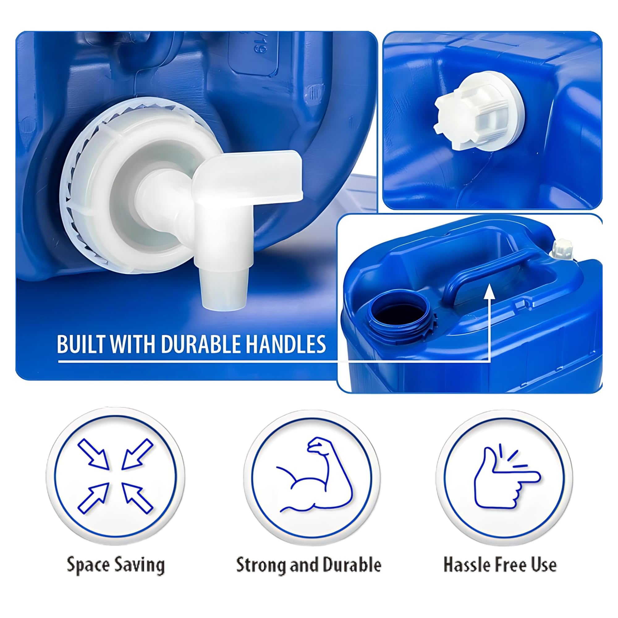 5 Gallon Emergency Water Storage Containers with Lids & Spigot - Stackable Survival Water Tanks (6-Pack, 30 Gallons Total) - Perfect for Emergency Preparedness, Camping, and Outdoor Adventures