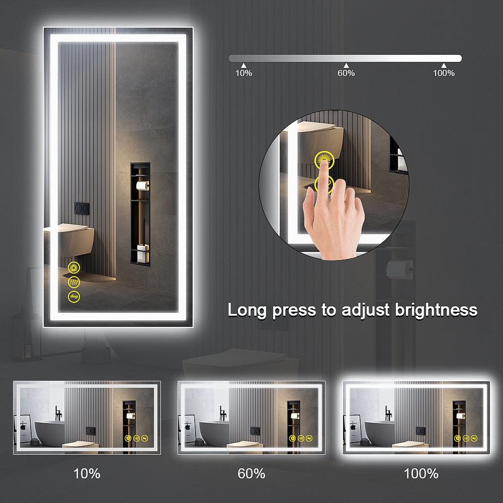GlareGuard Rectangular Anti-Fog Dimmable LED Bathroom Mirror with Backlit - Perfect for Makeup, Shaving & Skincare Routine