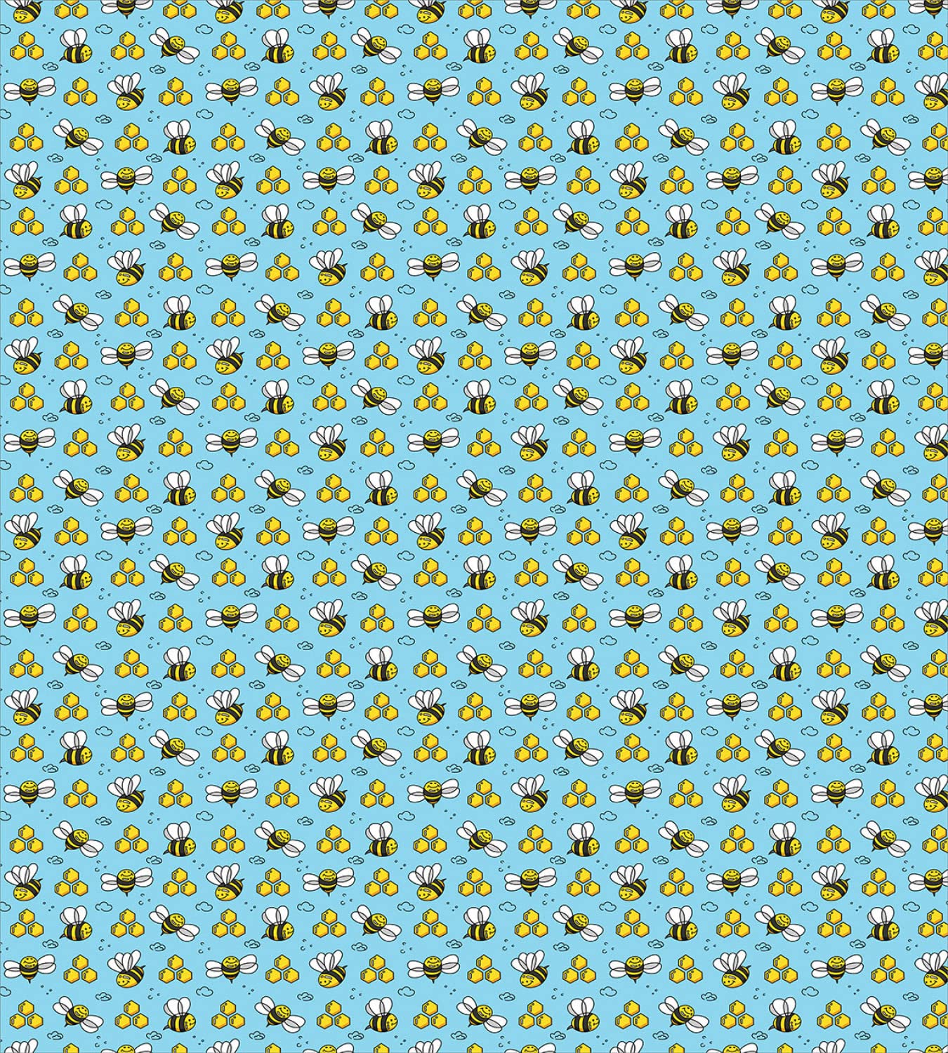 Ambesonne Cartoon Duvet Cover Set - Twin Size 2-Piece Bedding Set with 2 Duvet Covers & 2 Pillowcases, Summer Style Happy Flying Characters & Hexagon Comb Design in Sky Blue & Mustard - Perfect for Kids' Rooms, Dorm Decor, and Fun Bedroom Themes