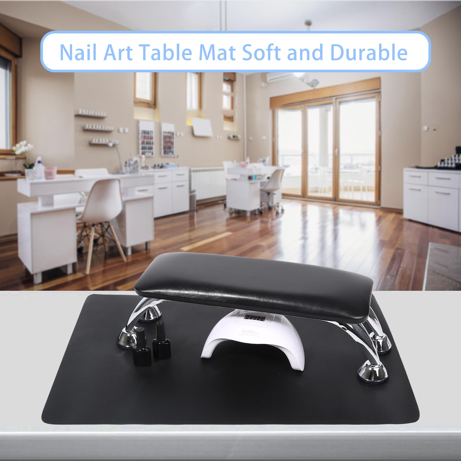 Premium SHIMIDO Nail Art Table Mat - Soft Microfiber Leather Hand Rest Pad for Nail Technicians & DIY Manicures | Non-Slip Workstation Mat for Salon, Home & Professional Use (Black)