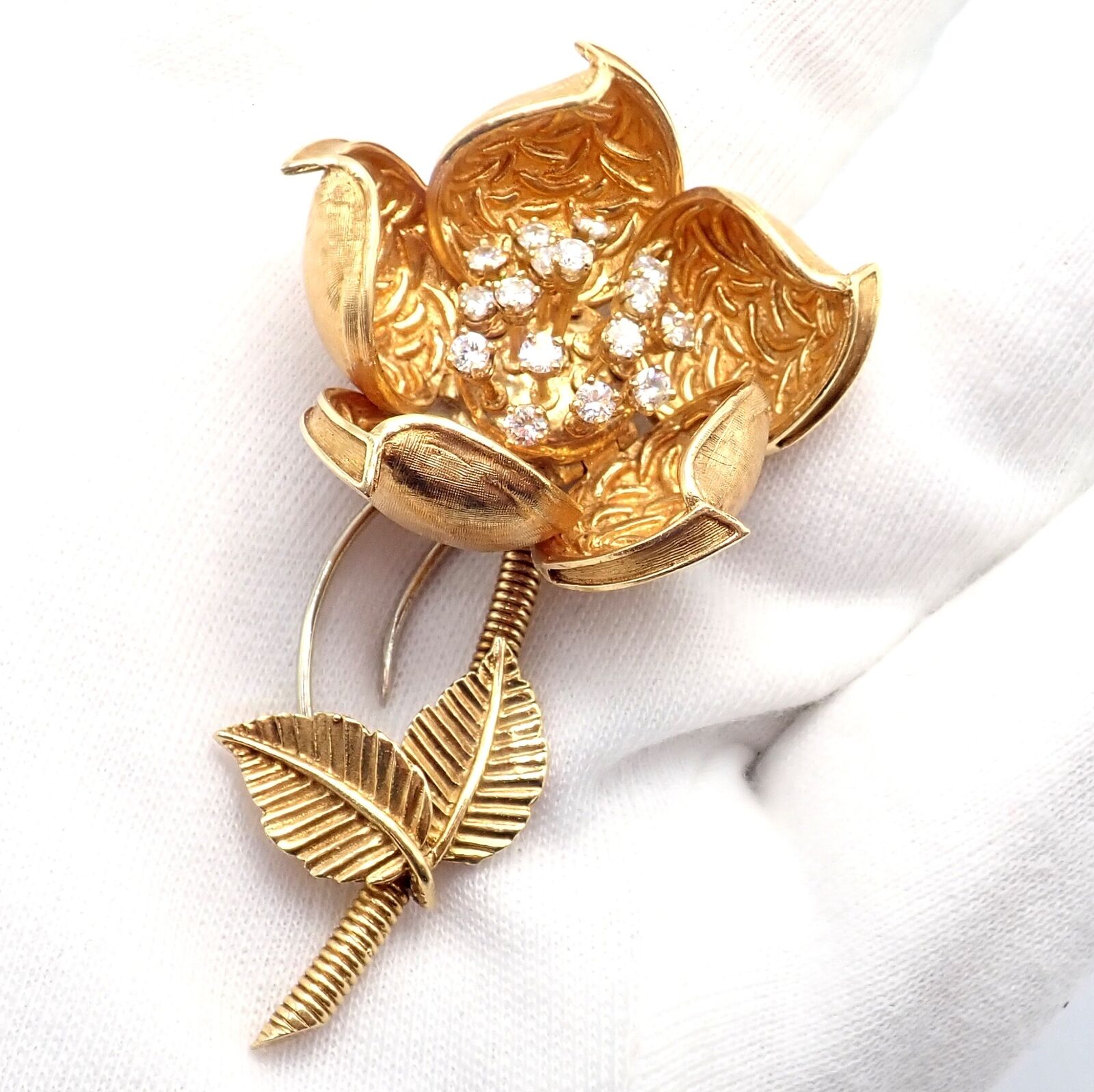 Hammerman Brothers 18k Yellow Gold Diamond Rose Flower Brooch Pin - Elegant Day & Night Jewelry for Women, Perfect for Weddings, Parties & Special Occasions