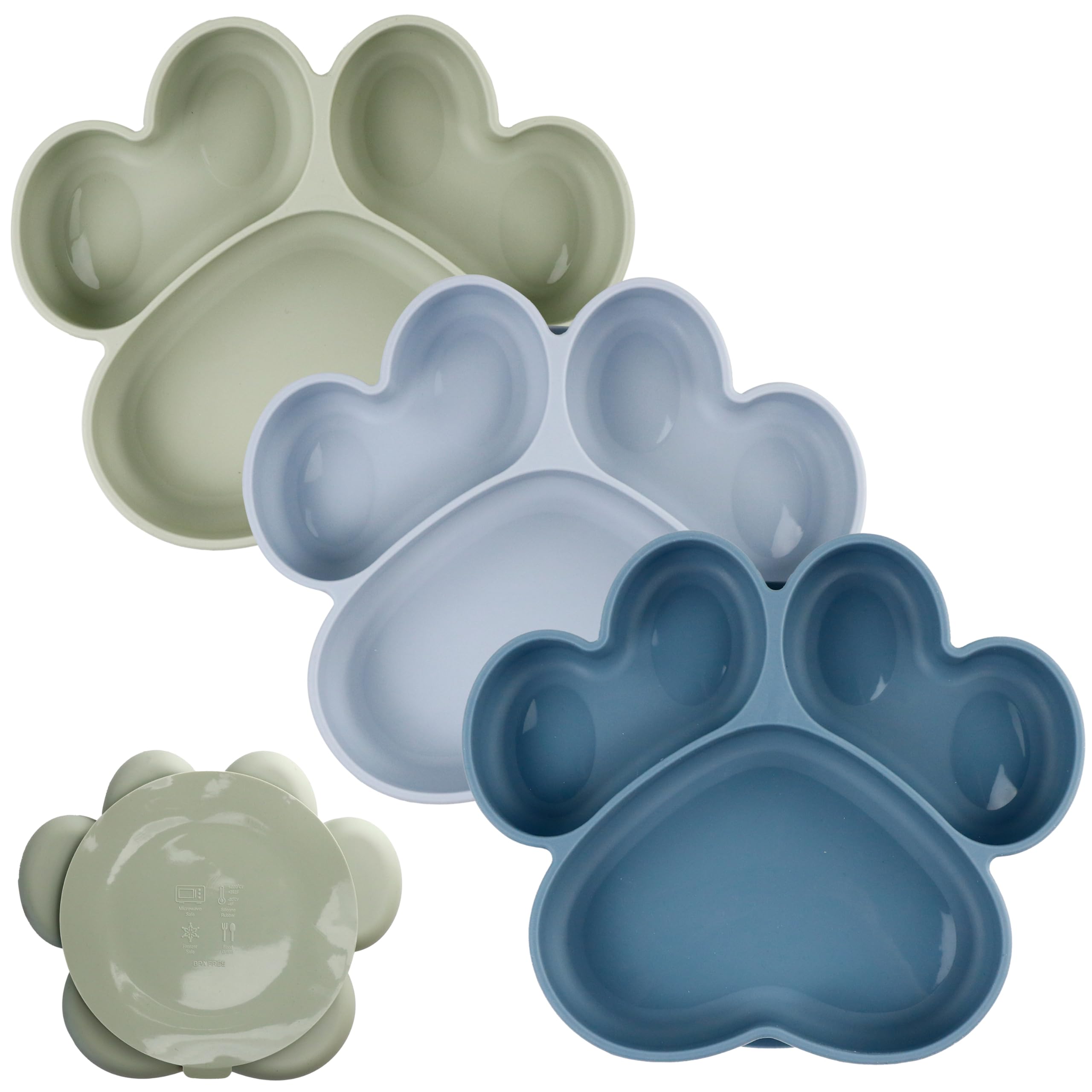 3PCS Bear Claw Silicone Suction Plates for Babies & Toddlers - BPA-Free, Microwave & Dishwasher Safe Divided Baby Plates - Ideal for Baby-Led Weaning, Mess-Free Feeding & Toddler Mealtime (Blue)