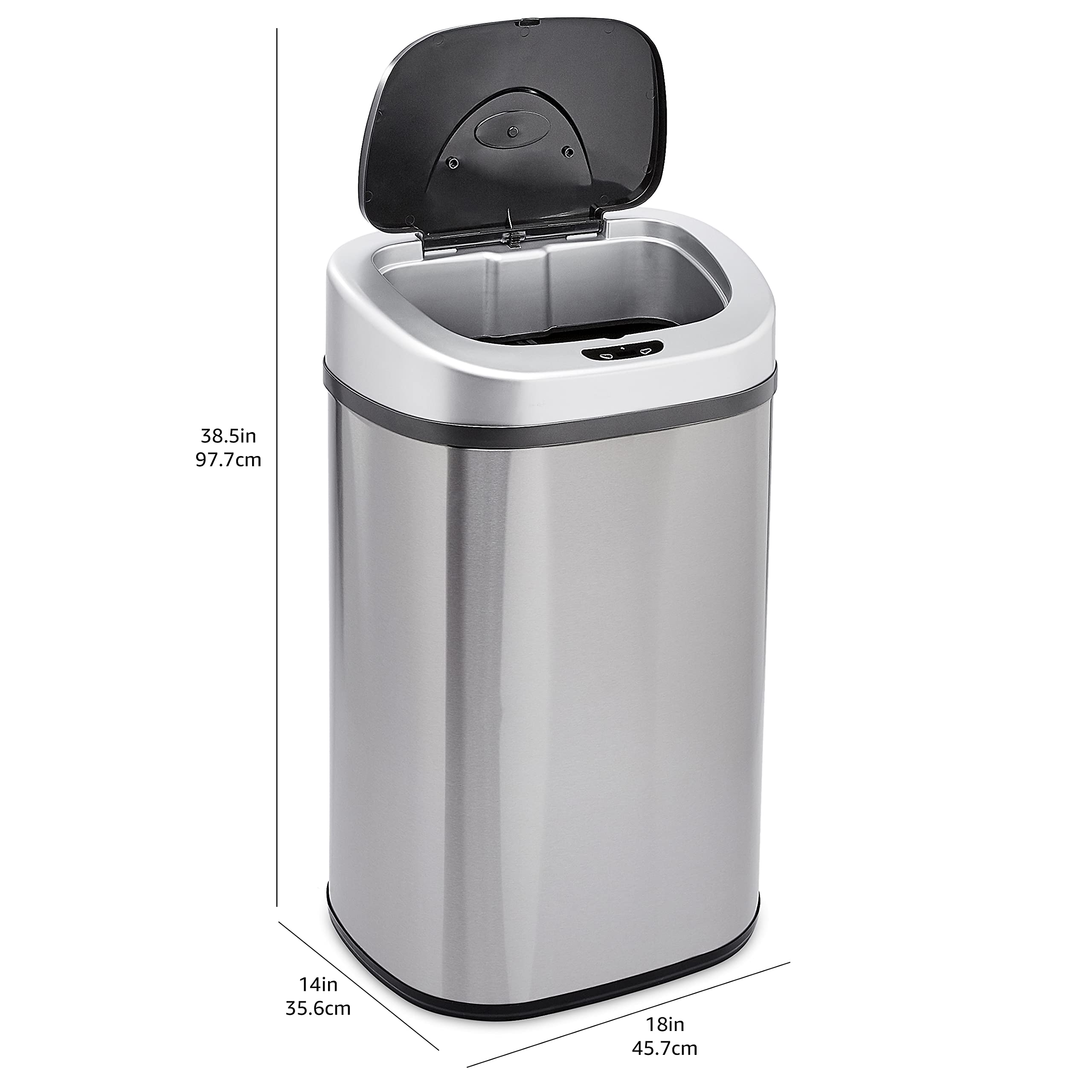 Amazon Basics Automatic Trash Can with Lid - Hands-Free Stainless Steel Sensor Garbage Bin, 80L/21.1 Gallon D-Shaped Design with 2 Compartments - Perfect for Kitchen, Office, Bathroom & Home Waste Disposal