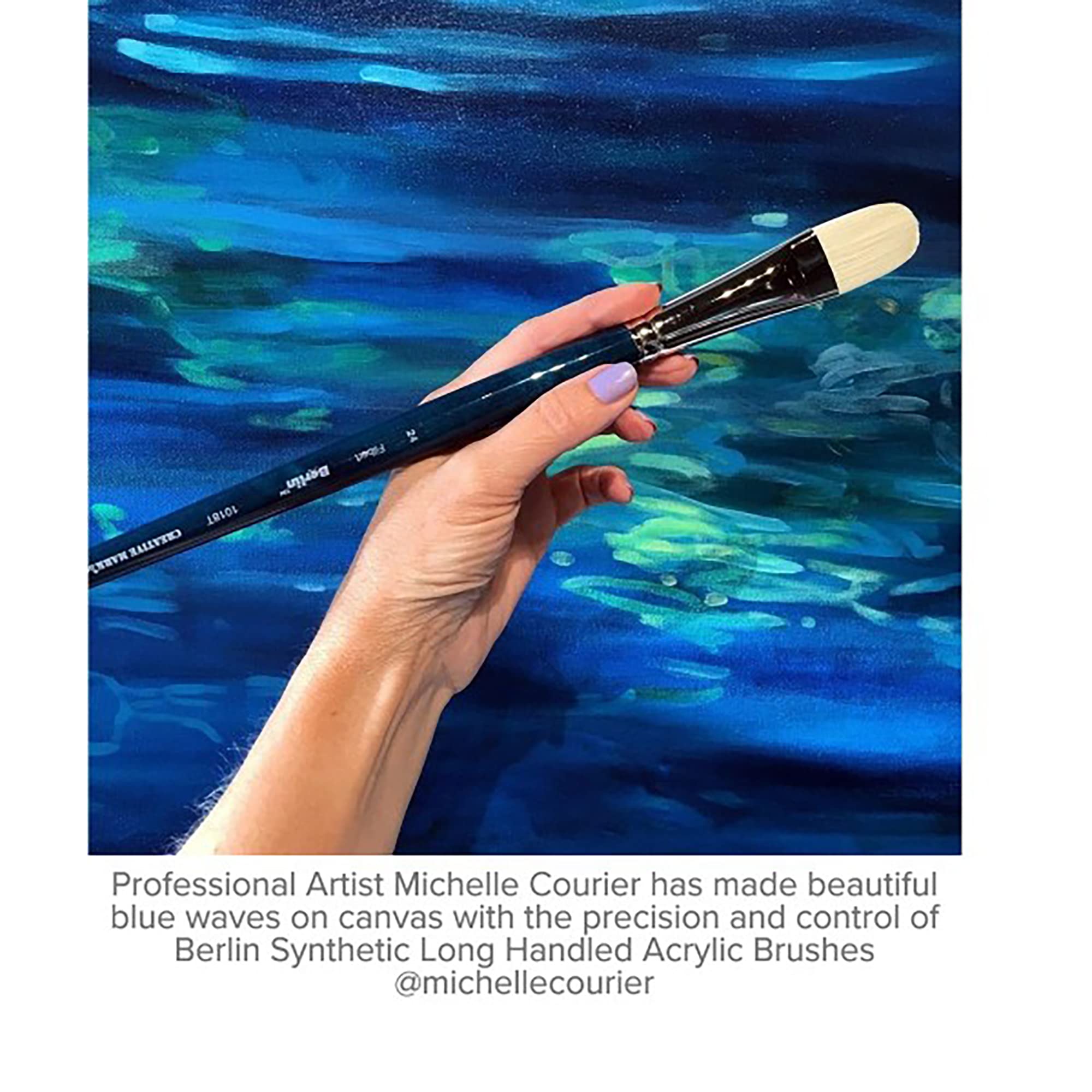 Professional Synthetic Acrylic Paint Brushes Set of 3 - Long Handle Artist Brushes for Oil, Watercolor & Acrylic Painting - Berlin Series 9980 - Perfect for Canvas, Wood & DIY Art Projects