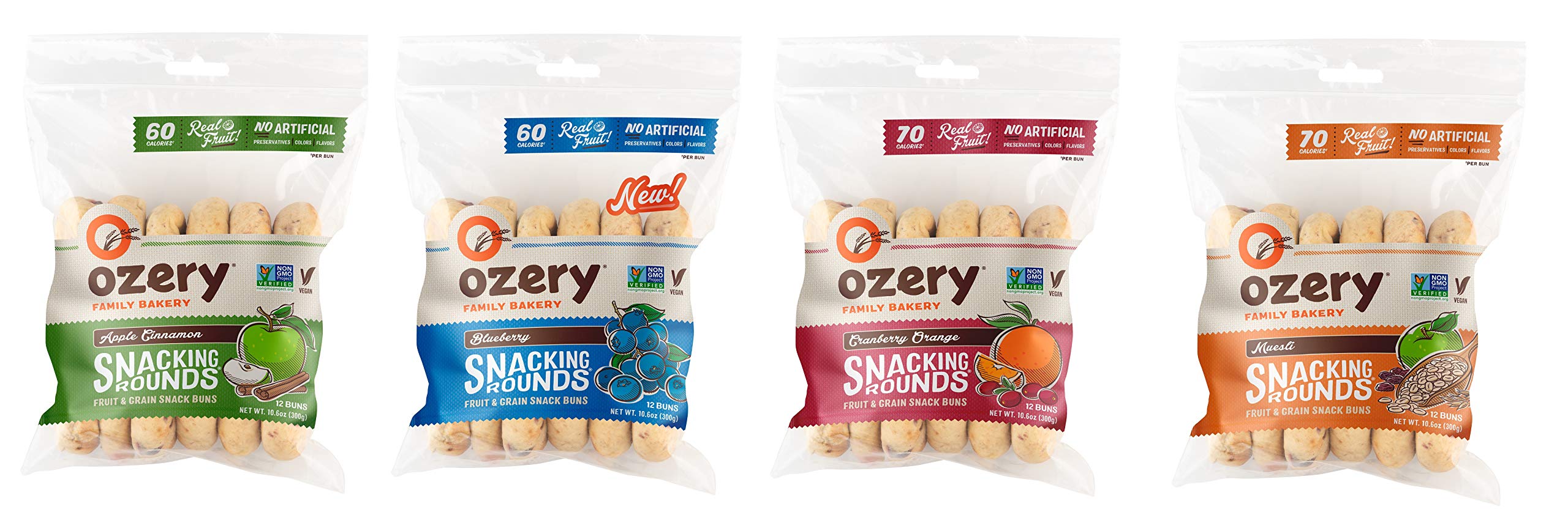 Ozery Bakery Snacking Rounds Variety Pack - 4 Pack with Apple Cinnamon, Blueberry, Cranberry Orange & Muesli Flavors | Healthy Breakfast & On-the-Go Snacks for Kids & Adults | Perfect for School, Office or Travel