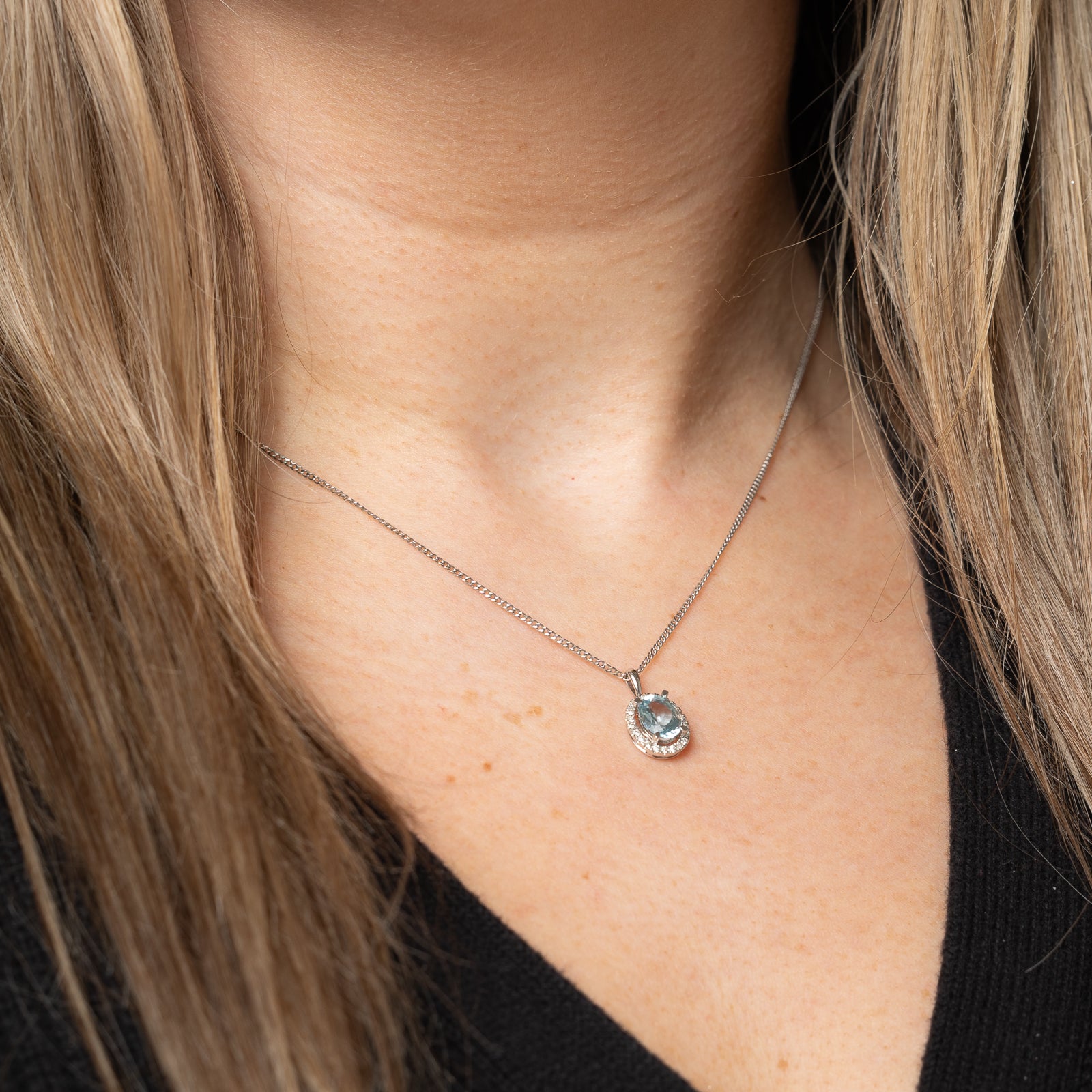 1.26ct Aquamarine & 0.12ct Diamond Halo Pendant Necklace - Elegant Birthstone Jewelry for Women - Perfect for Weddings, Anniversaries & Gift Giving