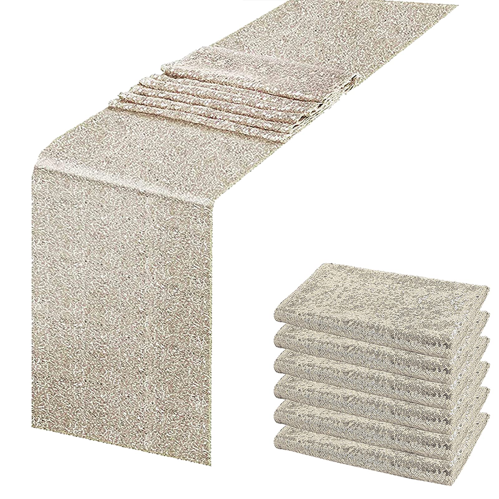6-Pack Champagne Sequin Table Runner 12x108 Inch - Glitter Party Table Cloth for Baby Shower, Wedding, Birthday & Holiday Decorations - Elegant Event Table Decor for Festive Celebrations