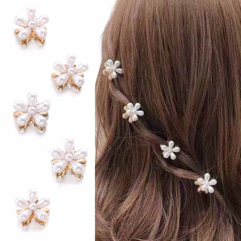 5 Pcs Pearl Flower Hair Clips for Women - Elegant Mini Claw Clips & Barrettes for Wedding, Bridal, Party - Cute Hair Accessories for Girls & Teens - Perfect for Everyday Wear, Special Occasions & Gifts