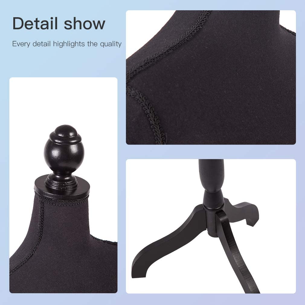 Adjustable Female Mannequin Torso Dress Form with Wooden Tripod Base (60-67 Inch) - Perfect for Sewing, Dressmaking & Jewelry Display - Black | Ideal for Fashion Designers, Tailors & Boutique Window Displays