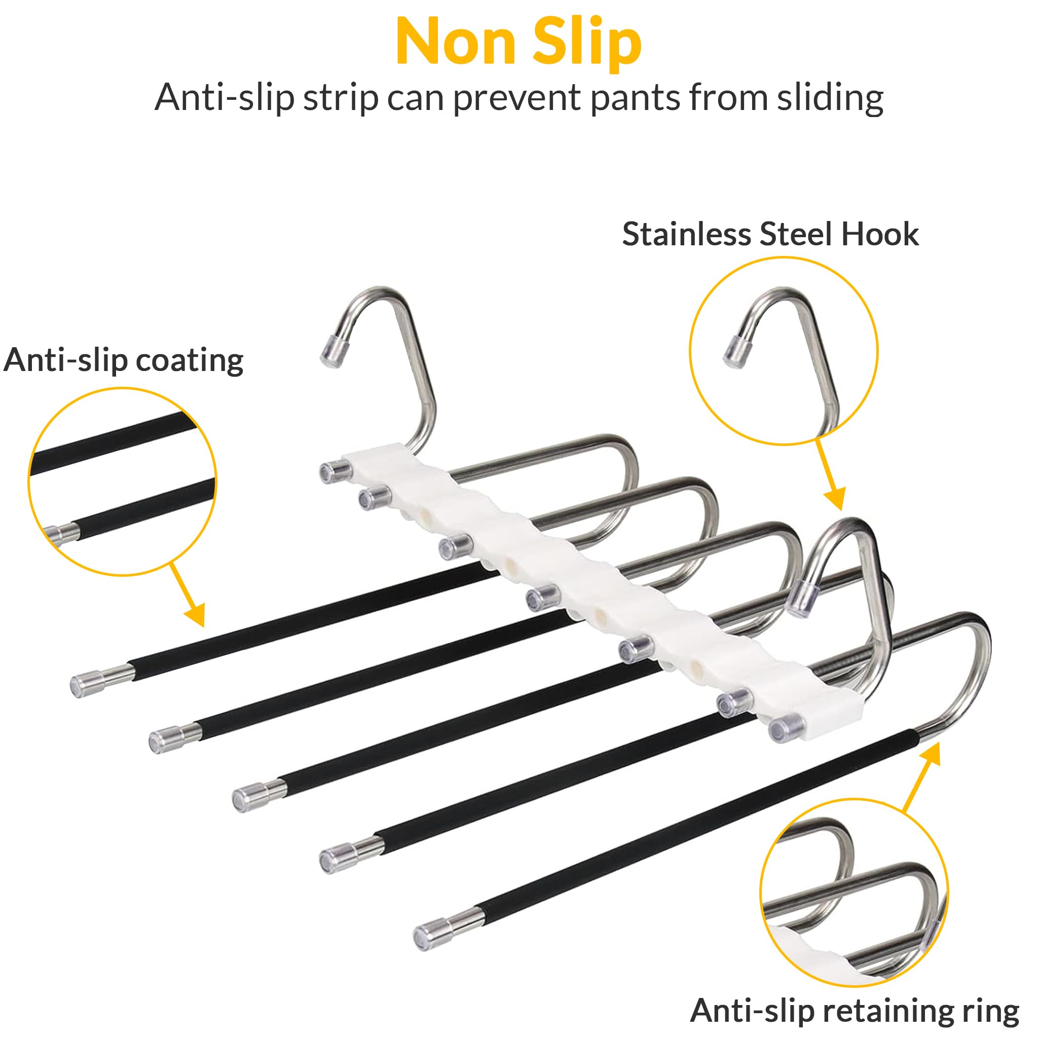 Premium Stainless Steel Pants Hangers (Set of 2) - Anti-Slip, Space-Saving Closet Organizer for Jeans, Trousers, Skirts & Scarves - Durable Anti-Drop Design for Wardrobe Storage & Closet Organization