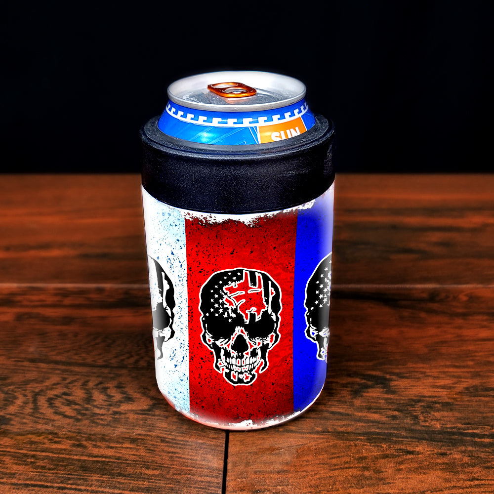 American Flag Skull Design Stainless Steel Can & Bottle Cooler - 12oz Insulated Beer Soda Wine Chiller for Patriotic Parties, BBQs, and Outdoor Events