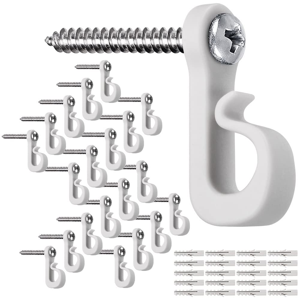 SELEWARE Q Hanger Hooks - 40Pcs Screw-in Light Hooks for Indoor/Outdoor String Lights, Christmas Lights & Fairy Lights - Durable Gray-White Patio Light Clips - Perfect for Backyard, Garden, Wedding & Party Decorations