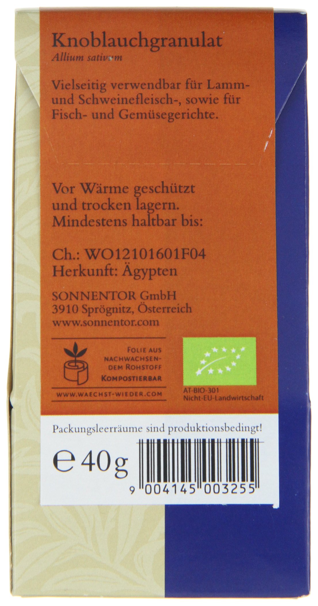 Organic Sonnentor Garlic Granules, 40g | Dried Garlic Powder for Cooking, Seasoning & Spice Blends | Perfect for Soups, Sauces, Pasta & Mediterranean Dishes