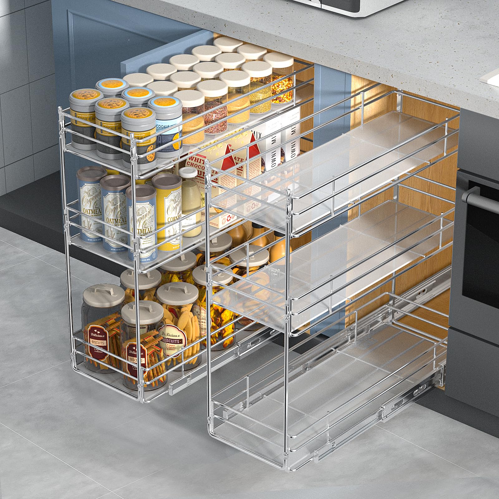 ROOMTEC 3-Tier Pull Out Spice Rack for Narrow Cabinets (6