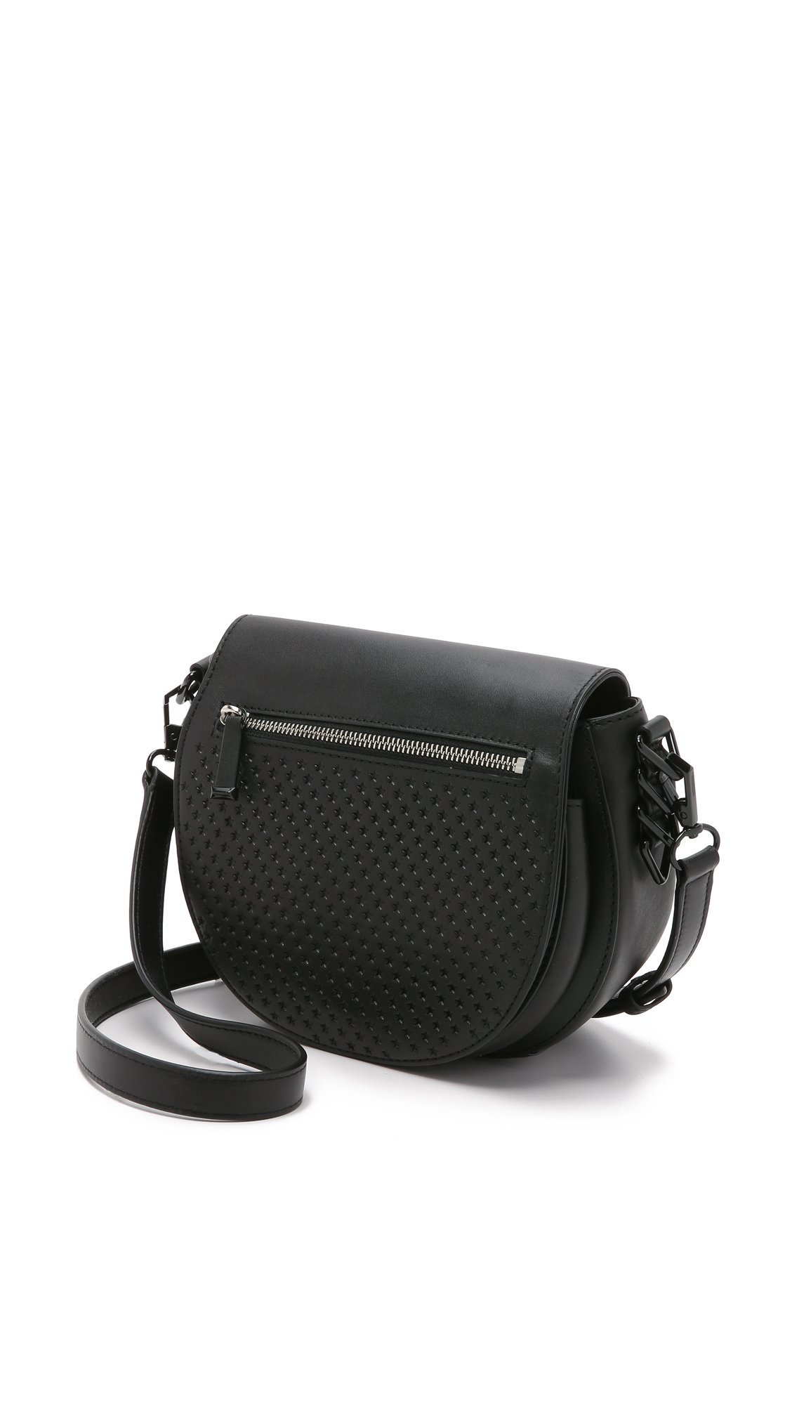 Rebecca Minkoff Women's Astor Star Perforated Leather Saddle Crossbody Bag - Black - Perfect for Work, Travel & Everyday Use