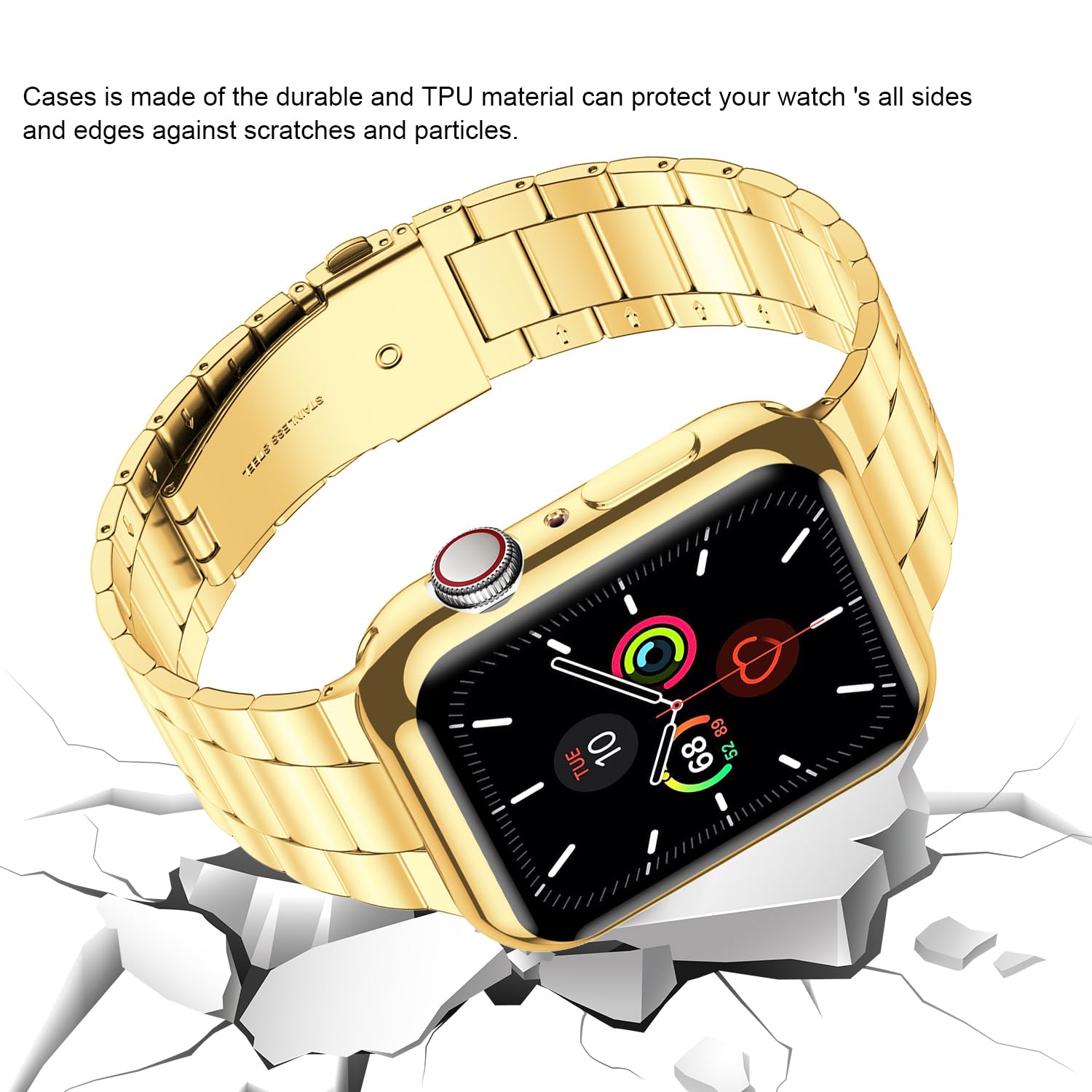 Premium Stainless Steel Apple Watch Band Compatible with Ultra 49mm/46mm & Series 10/9/8/7/6/SE/5/4/3/2/1 - Durable Metal iWatch Strap with Protective Case & Screen Protector for Men & Women | Perfect for Business, Workout & Everyday Wear